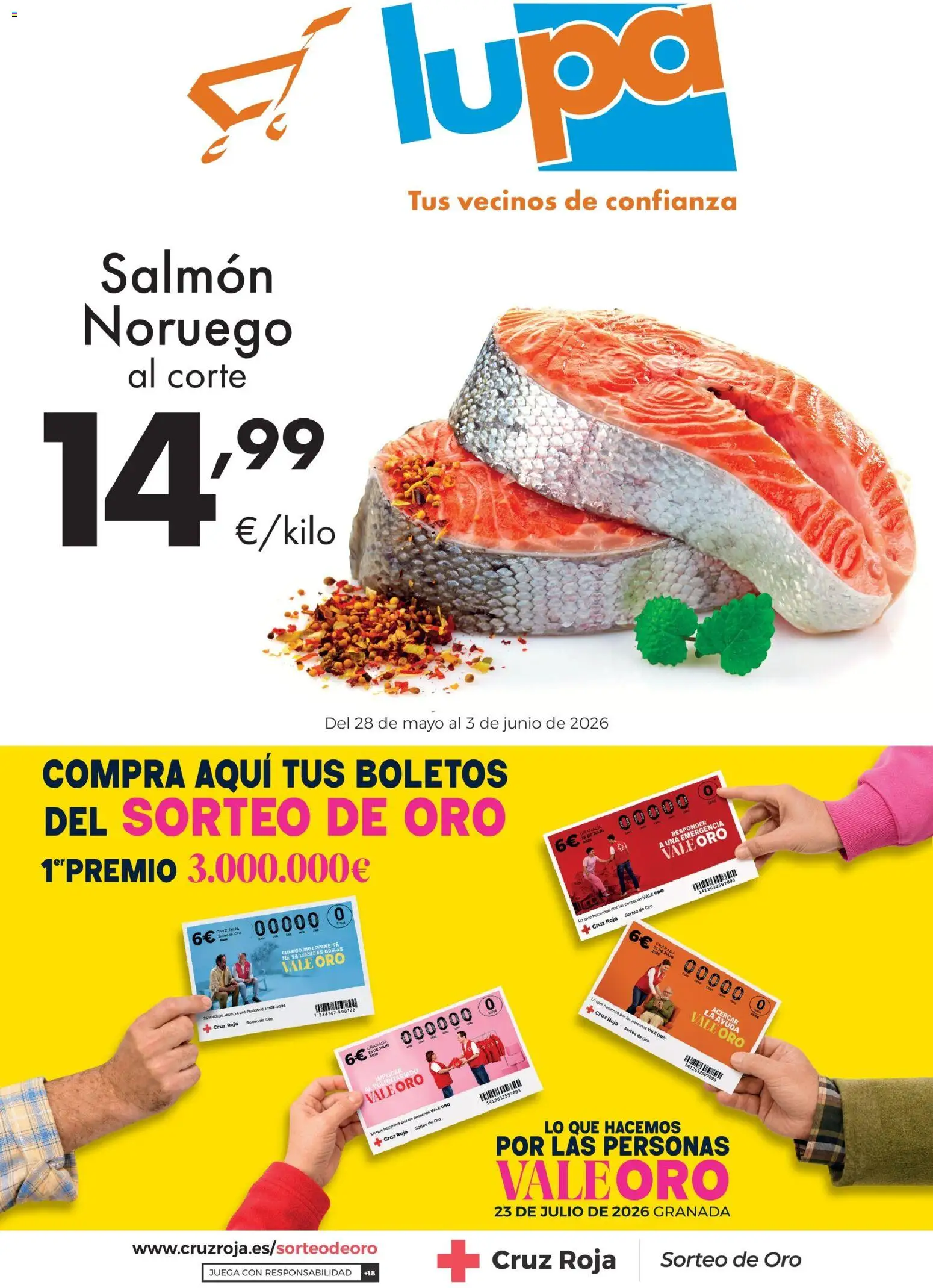Vista previa del folleto de la tienda Lupa Supermercados válido desde el 28/05/2026 - Juega, Granada, Salmón