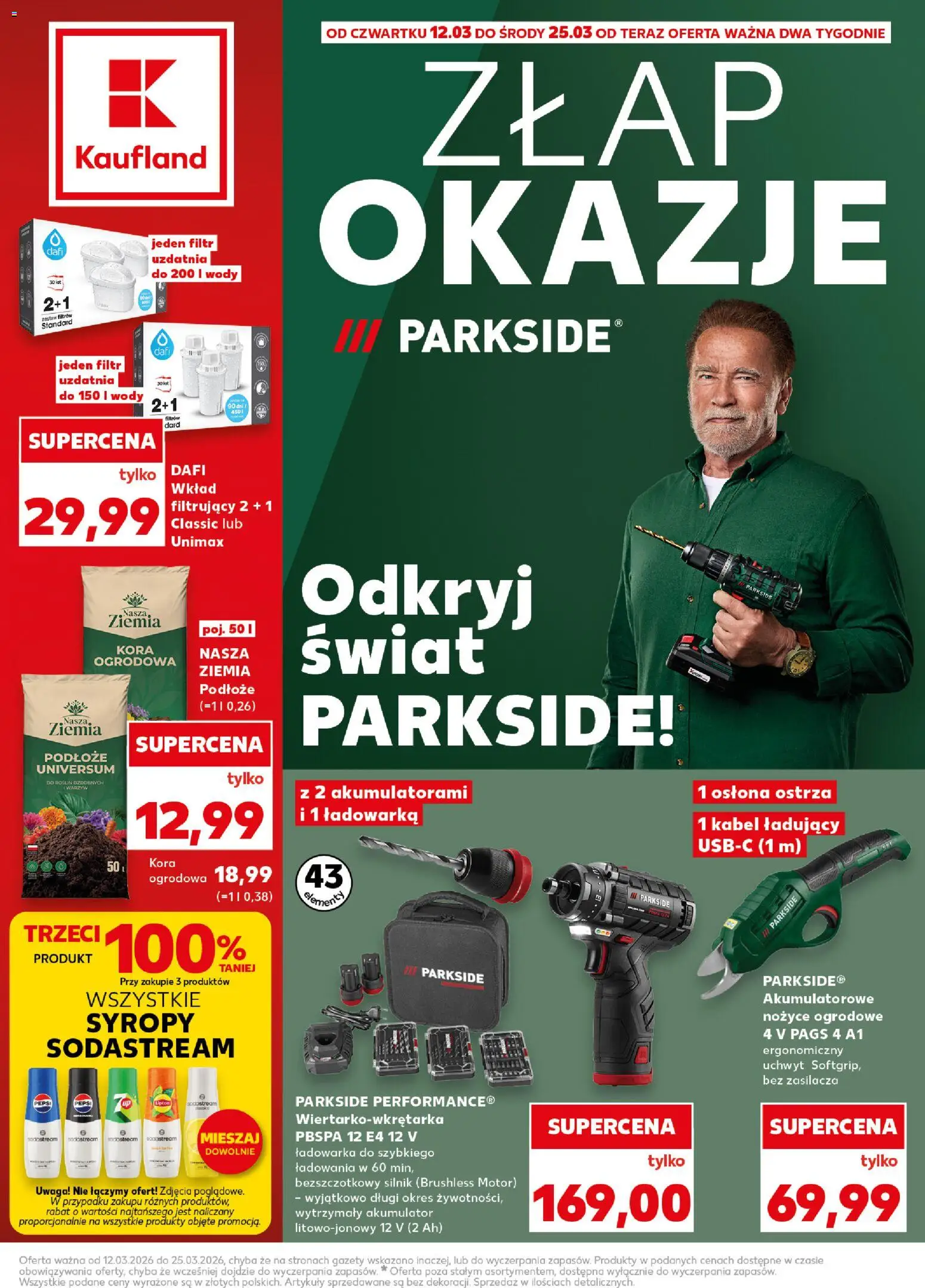 Náhled nabídky: Kaufland Polsko Kaufland Polsko leták - Złap okazje platný od 12.03.2026 - Parkside, Sodastream, Pepsi, Kabel