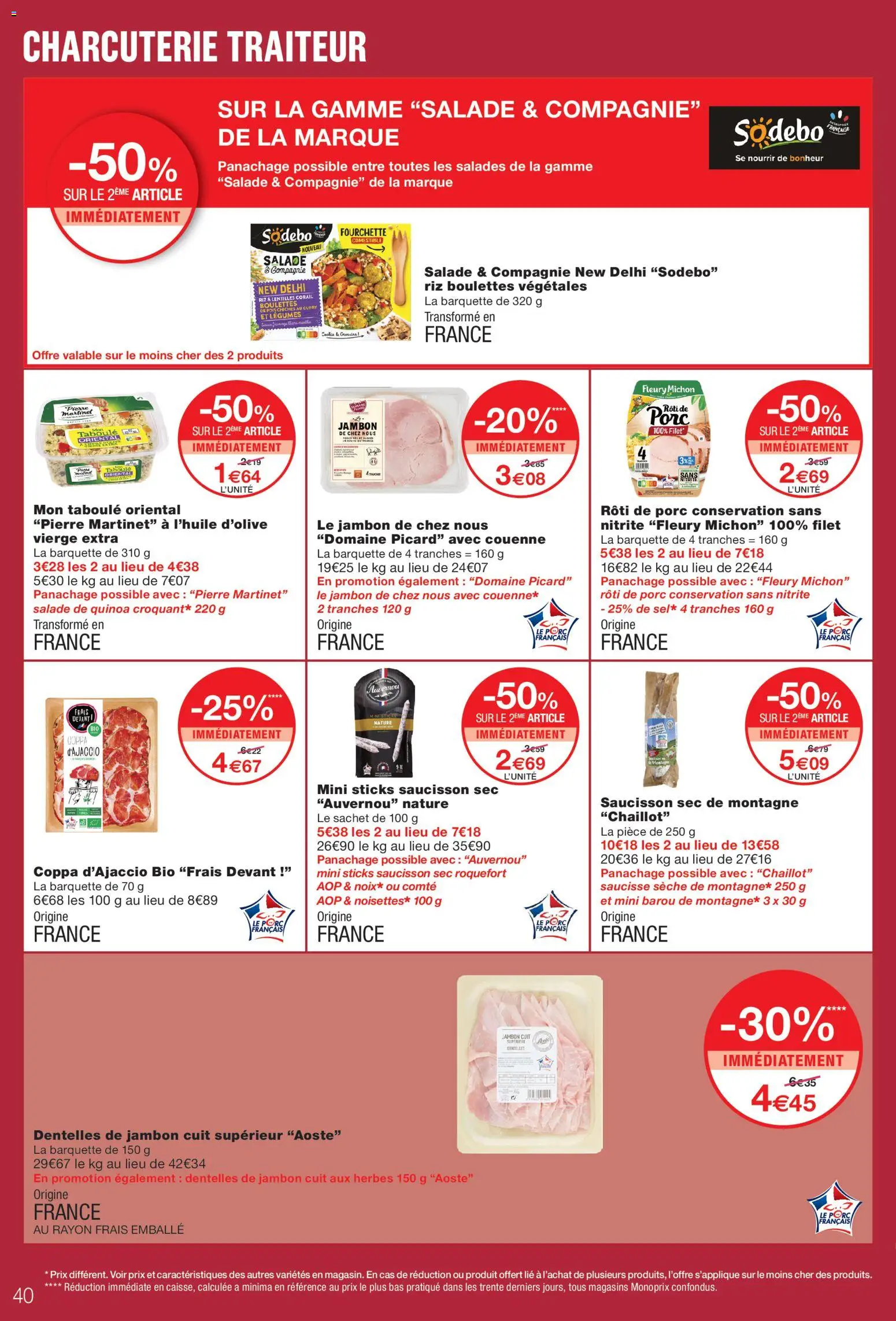 Prévisualisation de Monoprix catalogue du magasin Monoprix formulaire valide 08/09/2026 - Salade, Quinoa, Rôti de porc, Lentilles corail, Taboulé, Riz, Saucisse, Pois
