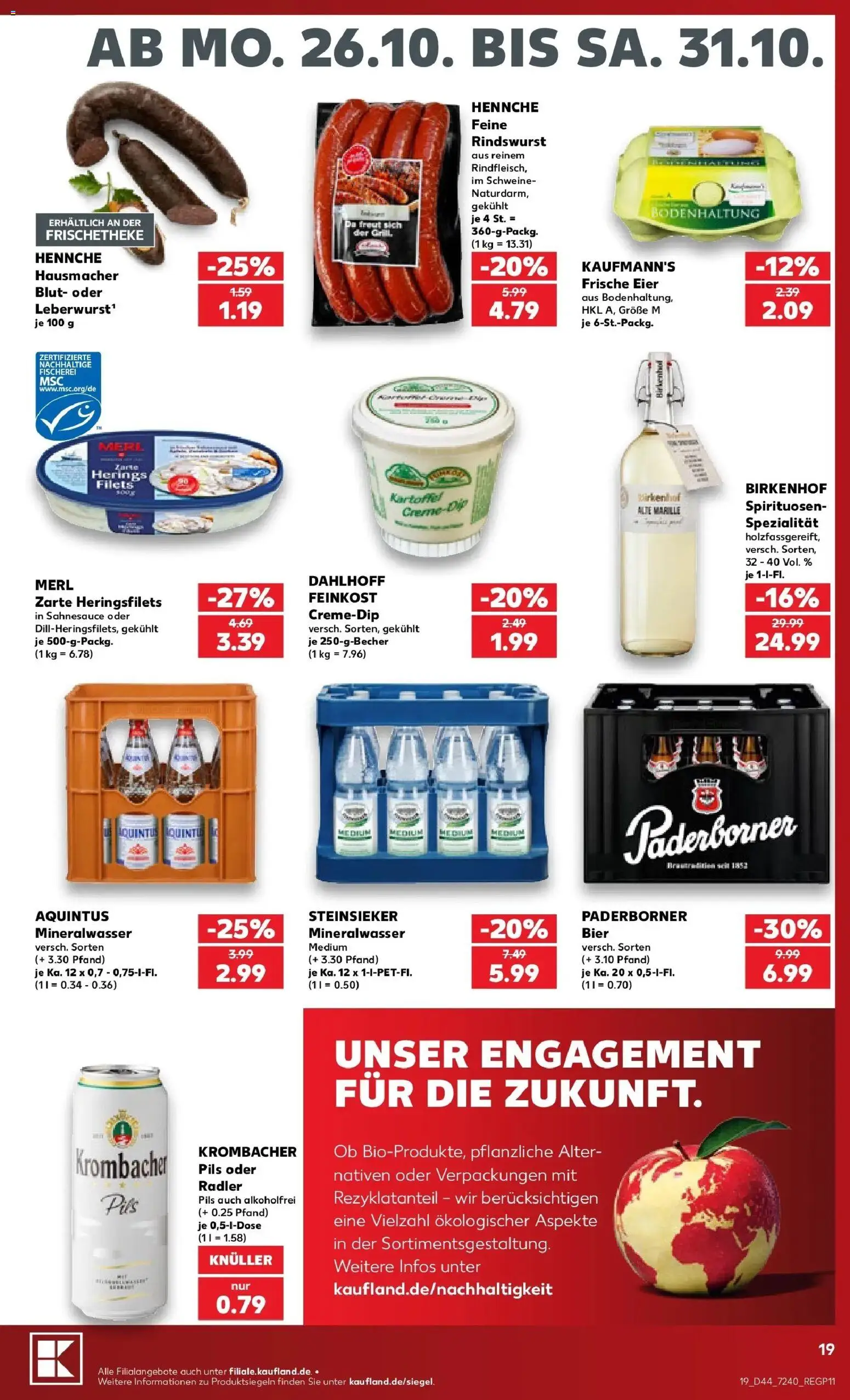 Vorschau von dem Prospekt des Geschäftes Kaufland, gültig ab dem 26.10.2026 - Bier, Mineralwasser, Krombacher, Eier, Rindfleisch, Radler, Pils