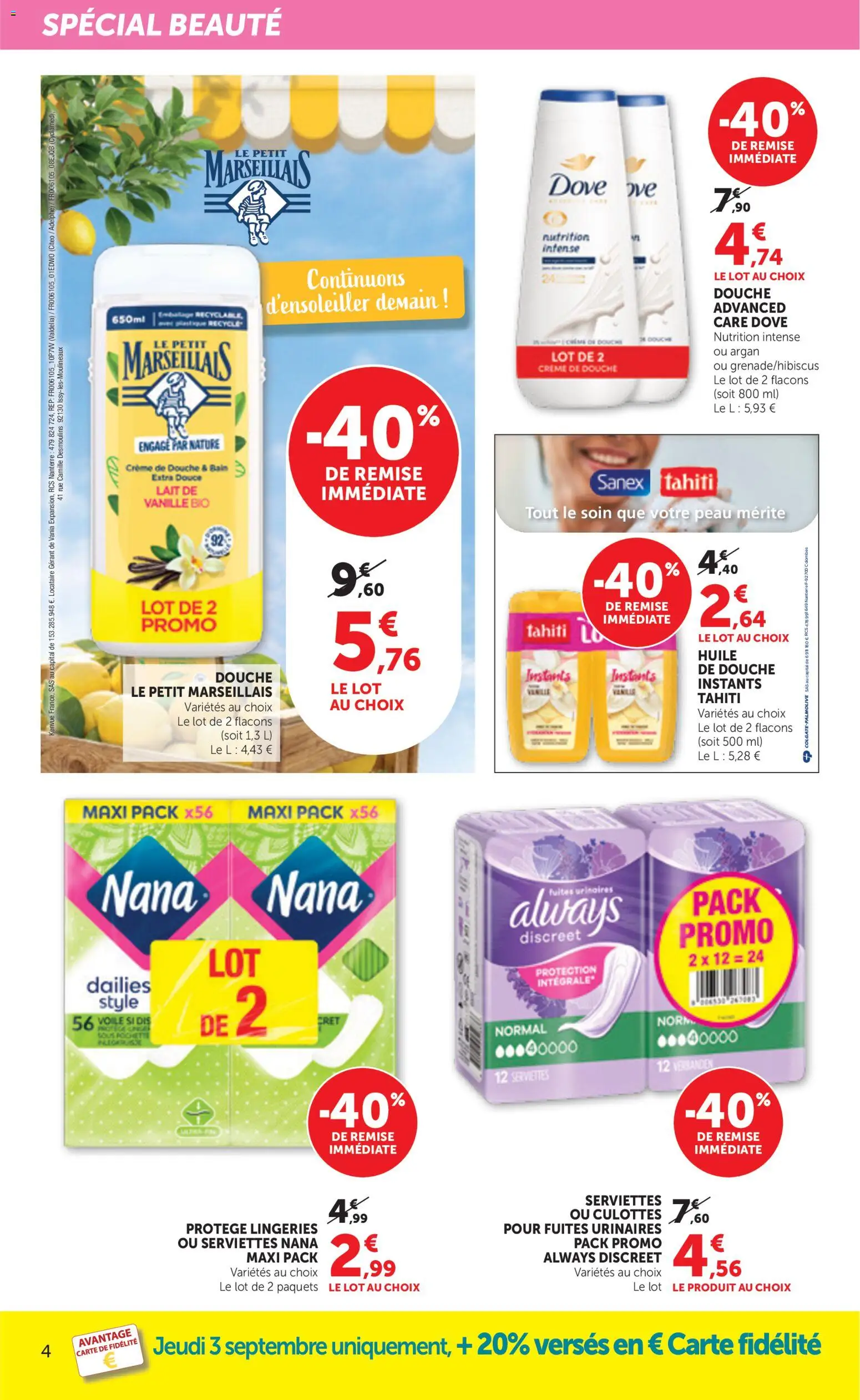 Prévisualisation de bi1 Maxi la beauté à prix bas du magasin bi1 formulaire valide 01/09/2026 - Lait, Douche, Vanille, Crème, Huile, Always, Serviettes