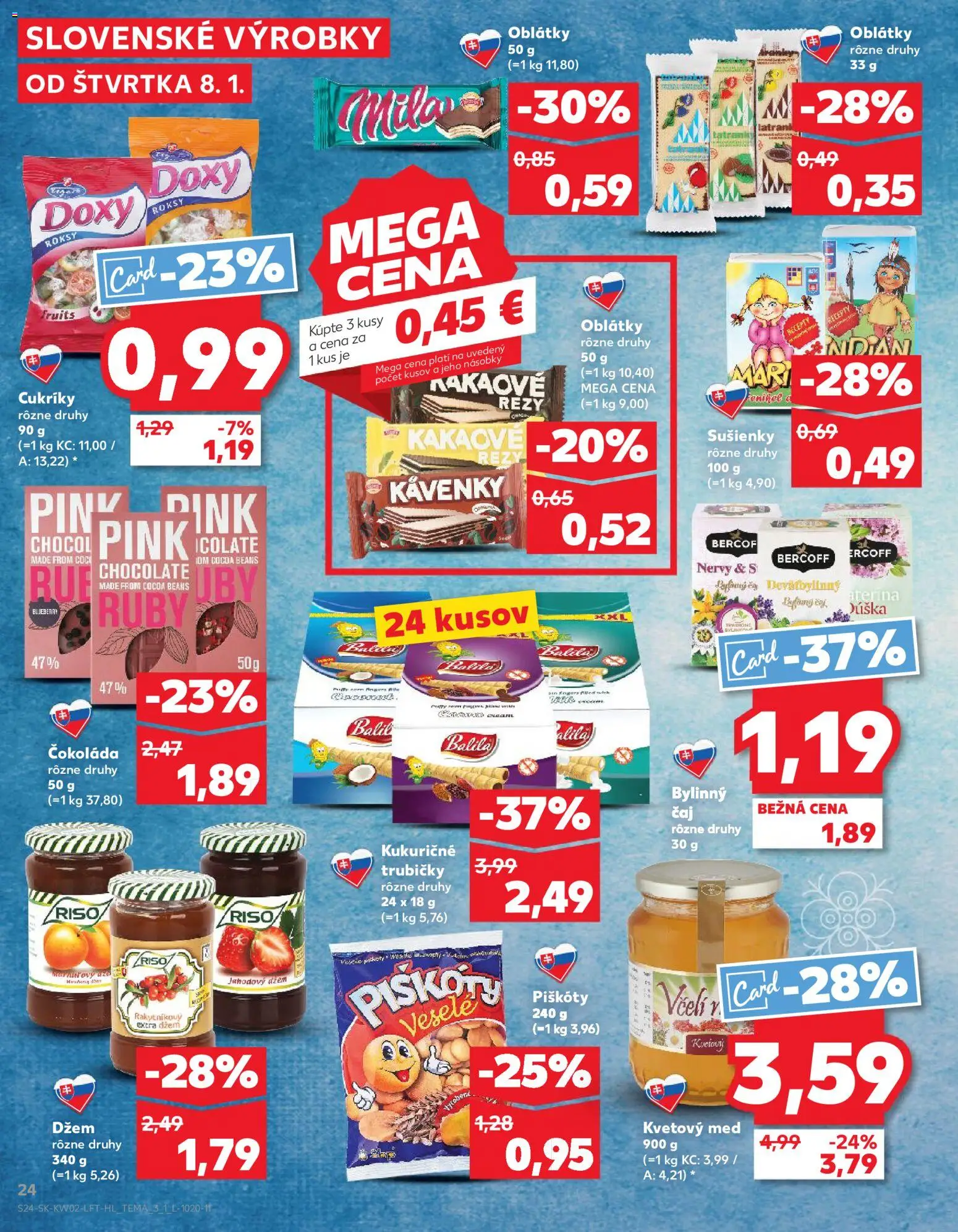 Náhľad Kaufland letáku platného od 08.01.2026 - Med, Čokoláda, Čaj, Cukríky, Sušienky, Oblátky, Piškóty, Bylinný čaj