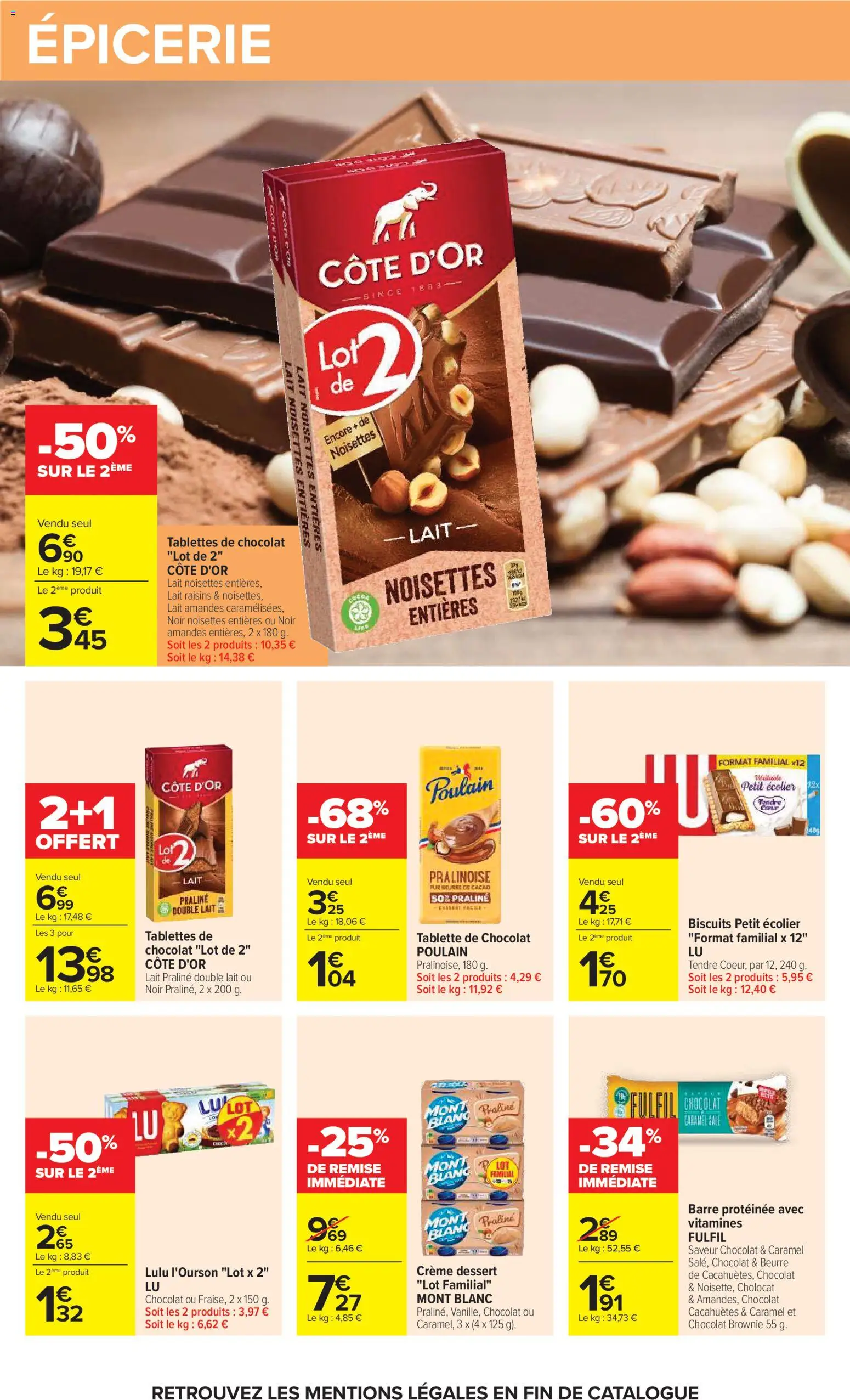 Prévisualisation de Carrefour Petit déjeuner du magasin Carrefour formulaire valide 03/11/2026 - Snacks, Chocolat, Lait, Raisins, Barre protéinée, Tablette de chocolat, Tablettes de chocolat, Petit écolier