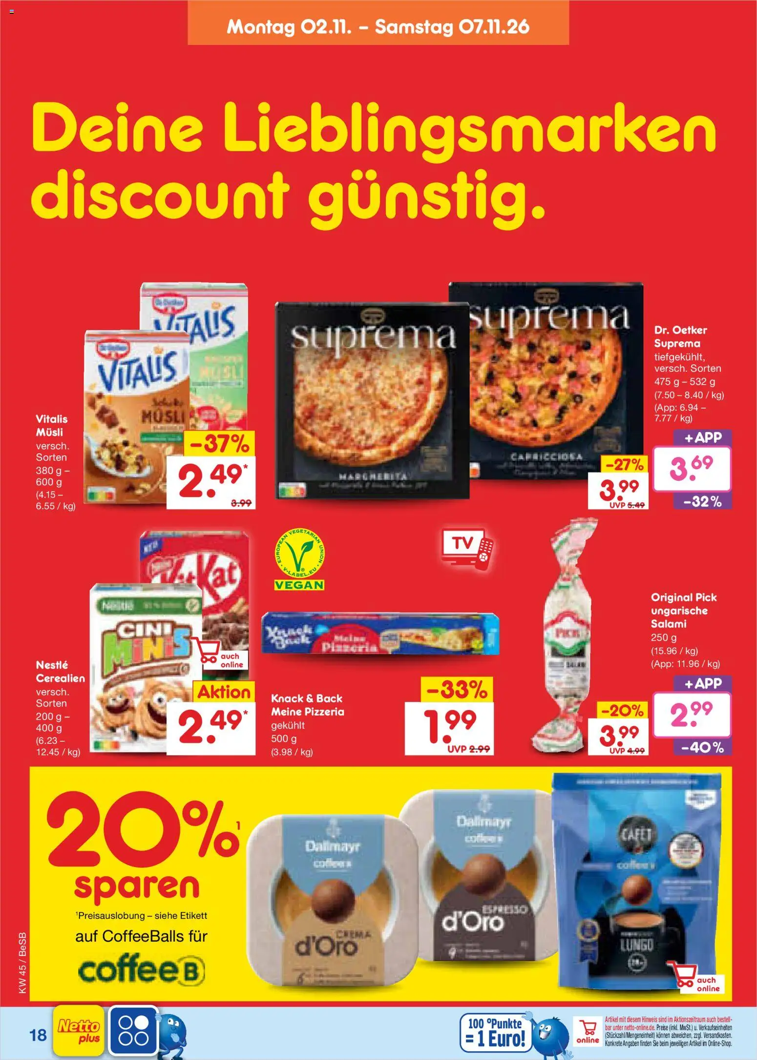Vorschau von dem Prospekt des Geschäftes Netto Marken-Discount, gültig ab dem 02.11.2026 - Dallmayr, Salami, Musli