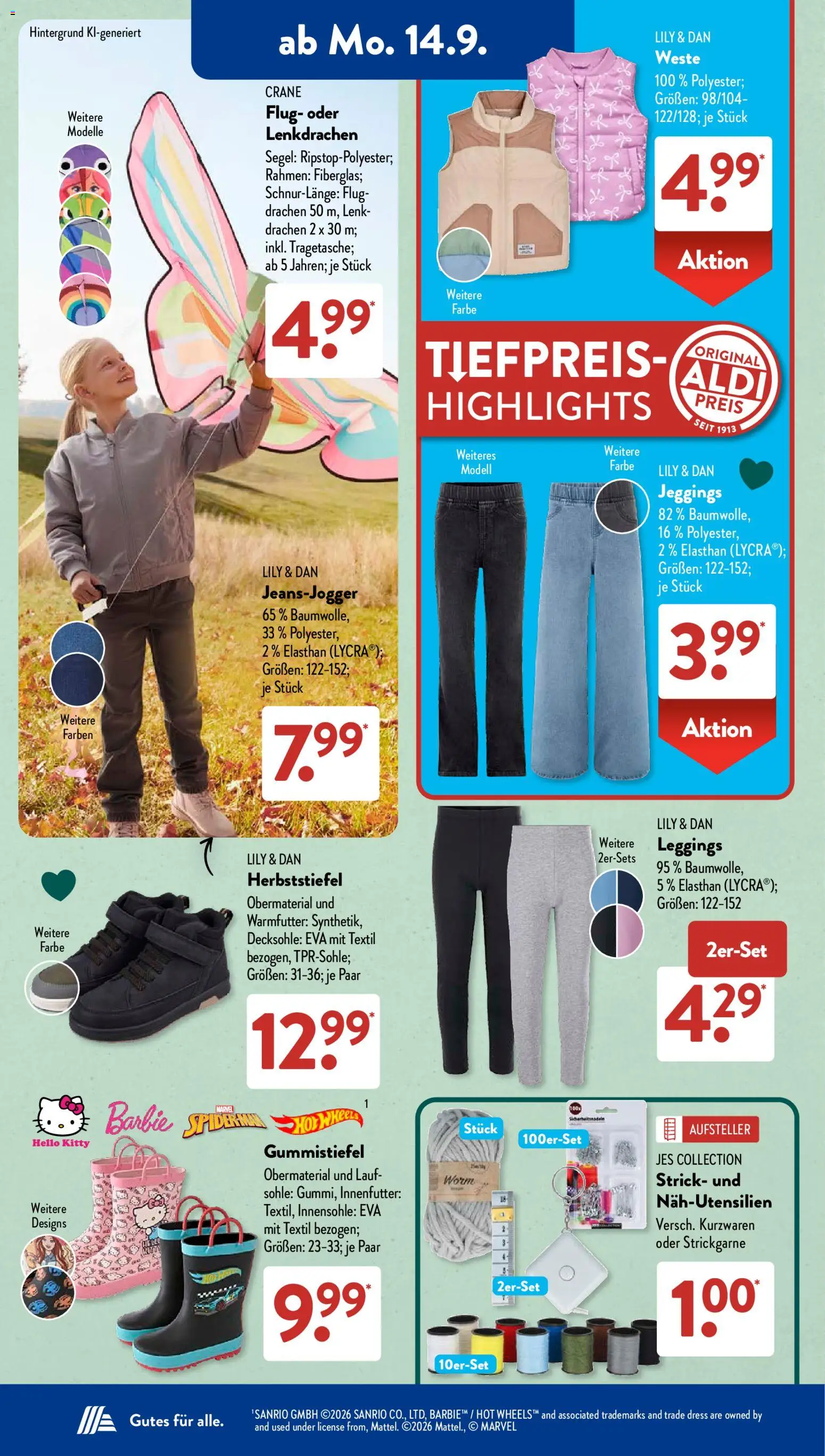 Vorschau von dem Prospekt des Geschäftes Aldi Süd, gültig ab dem 14.09.2026 - Pizza, Haribo, Wein, Cola, Gewürze, Baileys, Rumpsteak, Gewicht