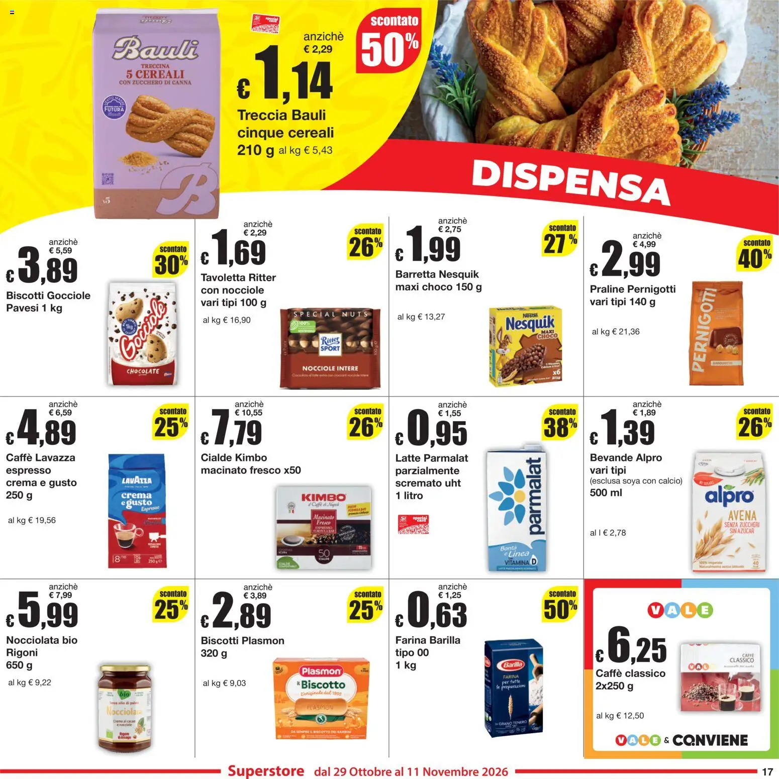 Anteprima dell'opuscolo Sì con Te volantino Superstore dal negozio Sì con Te valido da 29/10/2026 - Crema, Biscotti, Barilla, Farina, Nocciole, Zucchero di canna, Bevande, Macinato