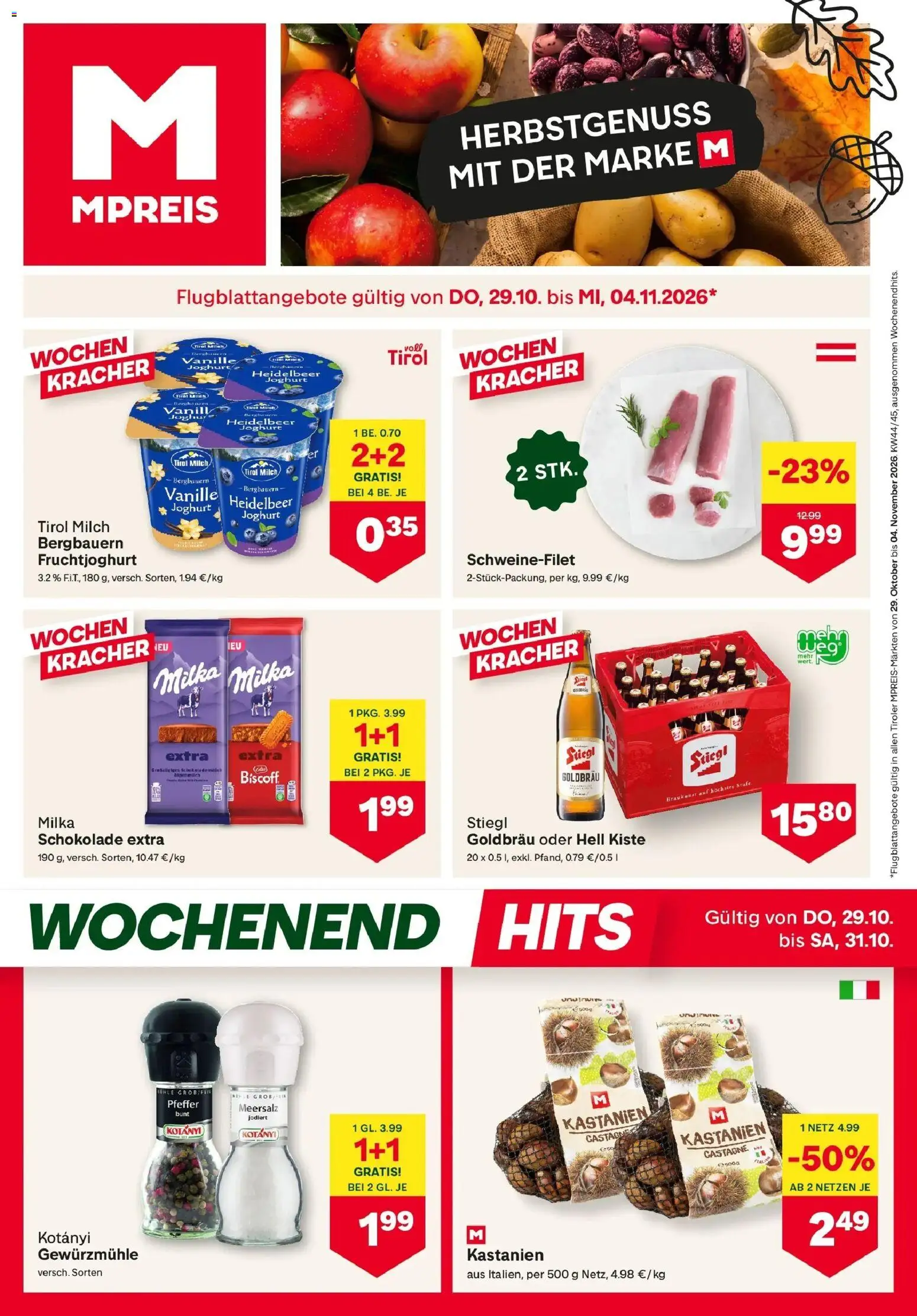 Vorschau der Angebote: MPREIS MPREIS Pfunds gültig ab 29.10.2026 - Schokolade, Milch, Joghurt, Pfeffer, Vanille