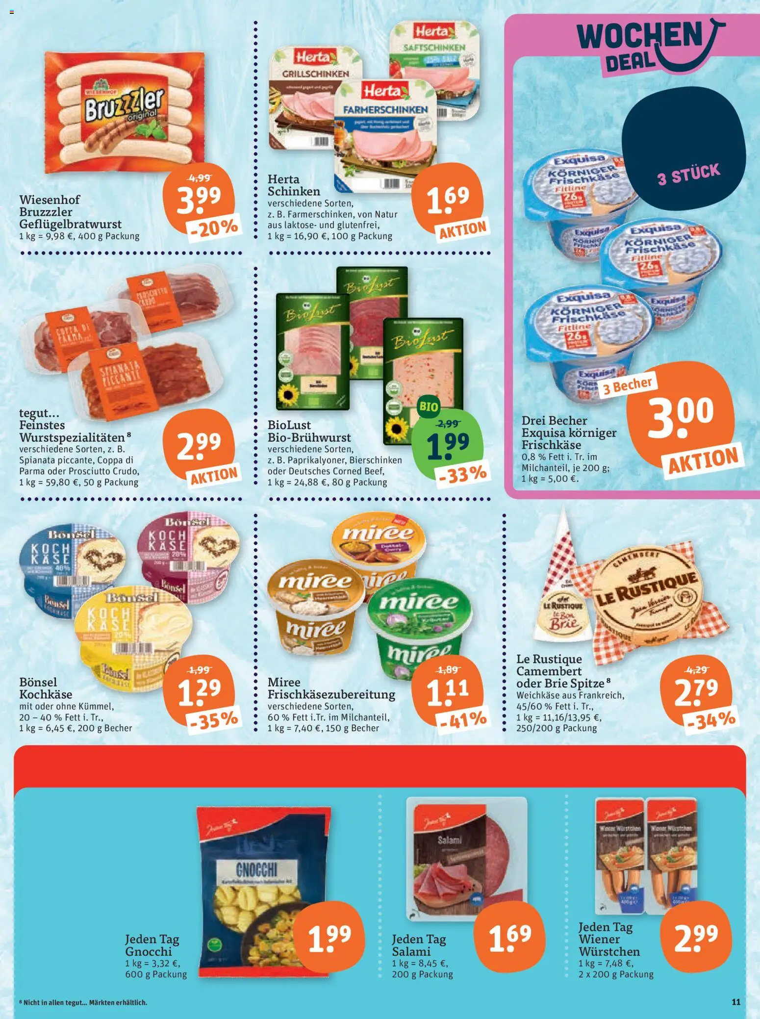 Vorschau von dem Prospekt des Geschäftes Tegut, gültig ab dem 07.09.2026 - Gnocchi, Camembert, Salami, Schinken, Exquisa, Frischkase