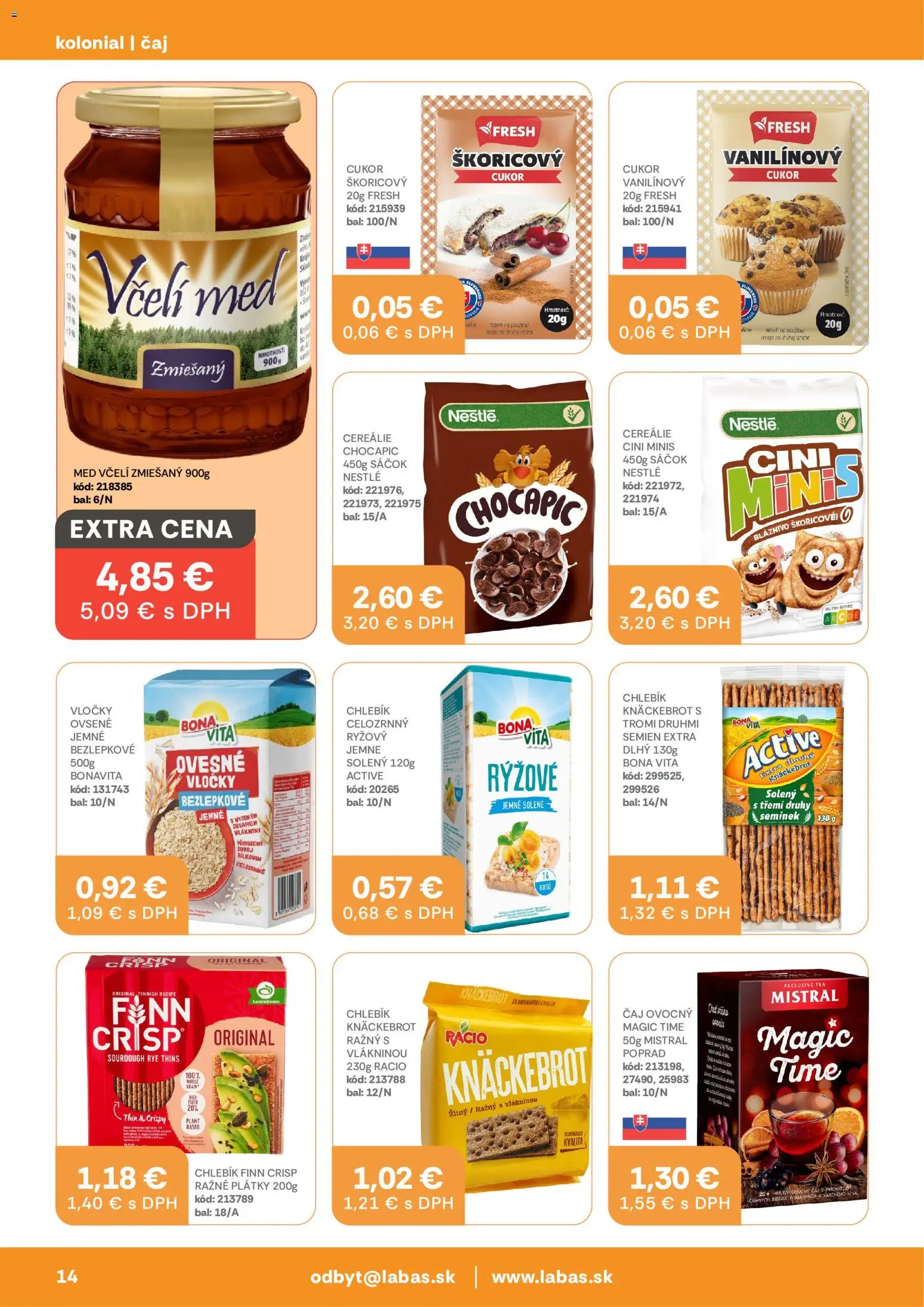 Náhľad Labaš letáku platného od 09.10.2026 - Med, Čaj, Cukor, Cini Minis, Vločky, Knäckebrot, Chocapic, Cereálie