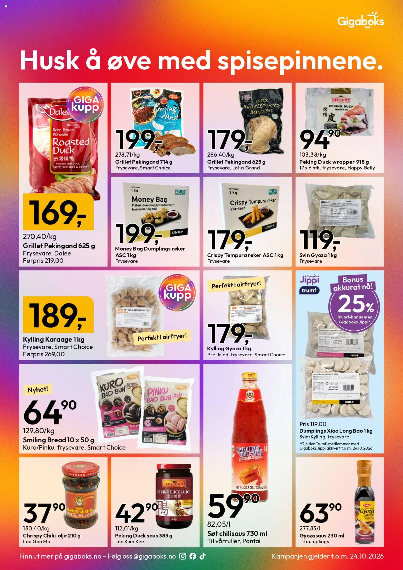 Forhåndsvis Gigaboks kundeavis fra butikk Gigaboks gyldig fra 19/10/2026 - Chili, Olje, Rom, Bag, Pekingand, 1, Reker, Lotus