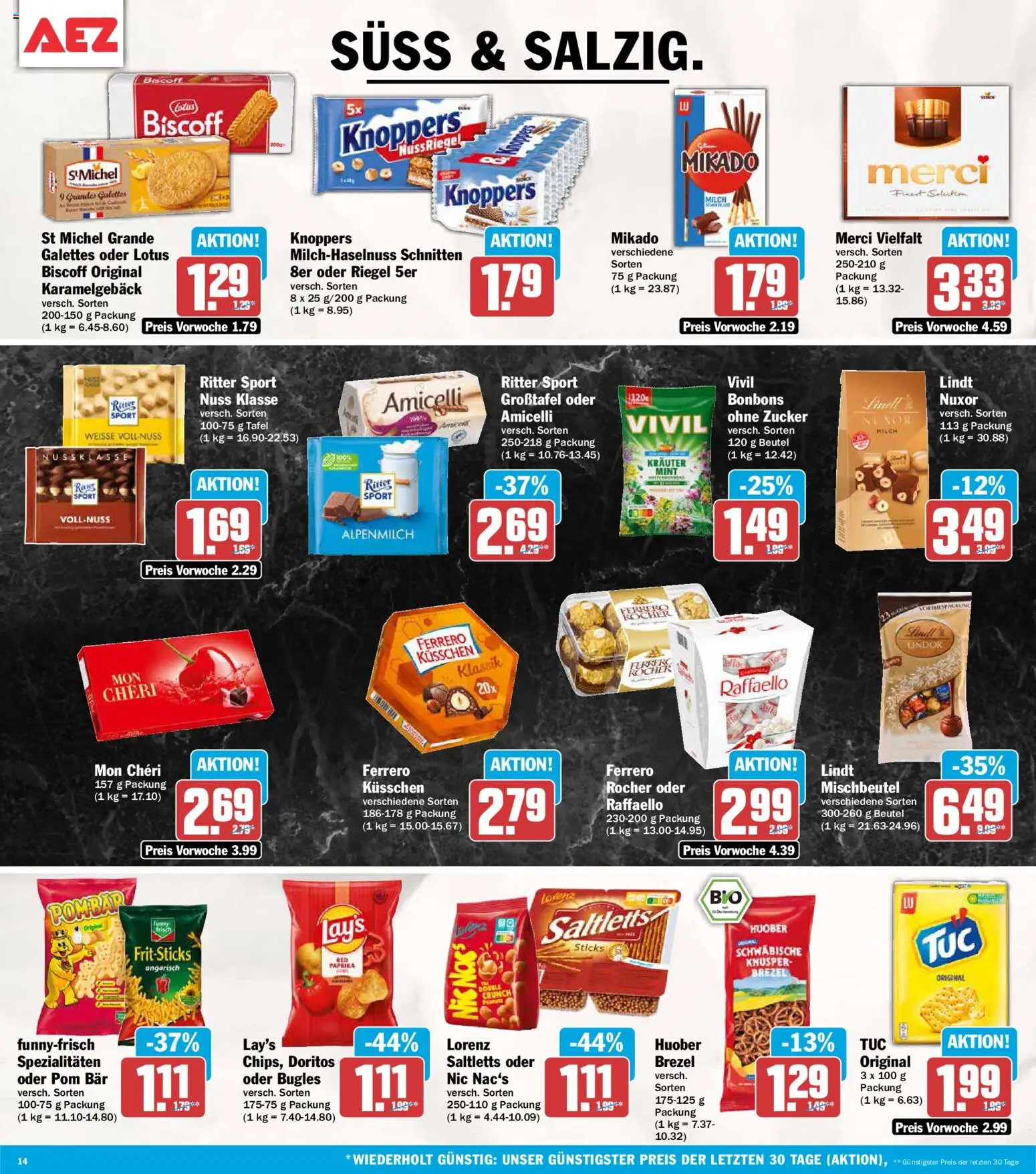 Vorschau von dem Prospekt des Geschäftes AEZ, gültig ab dem 02.11.2026 - Lindt, Paprika, Raffaello, Merci, Knoppers, Mon cheri, Spezialitäten, Lindor