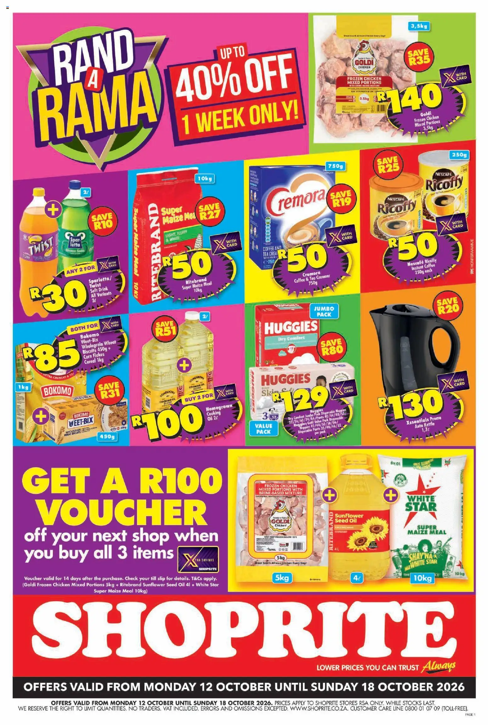 Preview of Shoprite flyer valid from 12/10/2026 - Chicken, Tea, Oil, Corn, Maize meal, Instant coffee, Flakes, Frozen chicken
