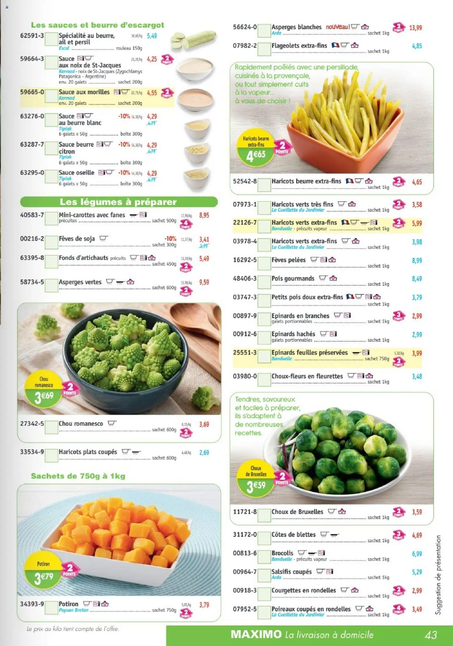 Prévisualisation de Maximo catalogue du magasin Maximo formulaire valide 26/10/2026 - Salsifis, Beurre, Petits pois, Épinards, Pois, Sauces, Asperges vertes, Haricots verts