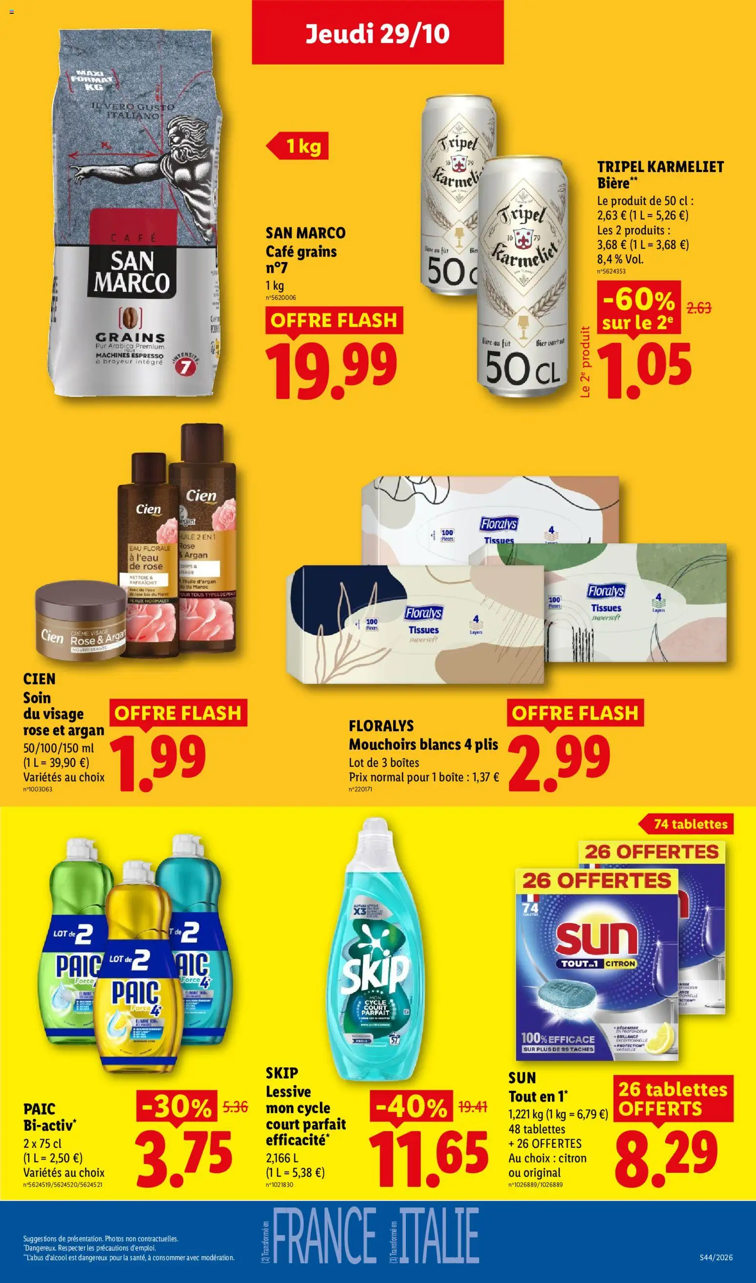 Prévisualisation de LIDL catalogue du magasin LIDL formulaire valide 29/10/2026 - Citron, Crème, Lessive, Creme visage, Broyeur, Détergent, Eau florale, Café San Marco