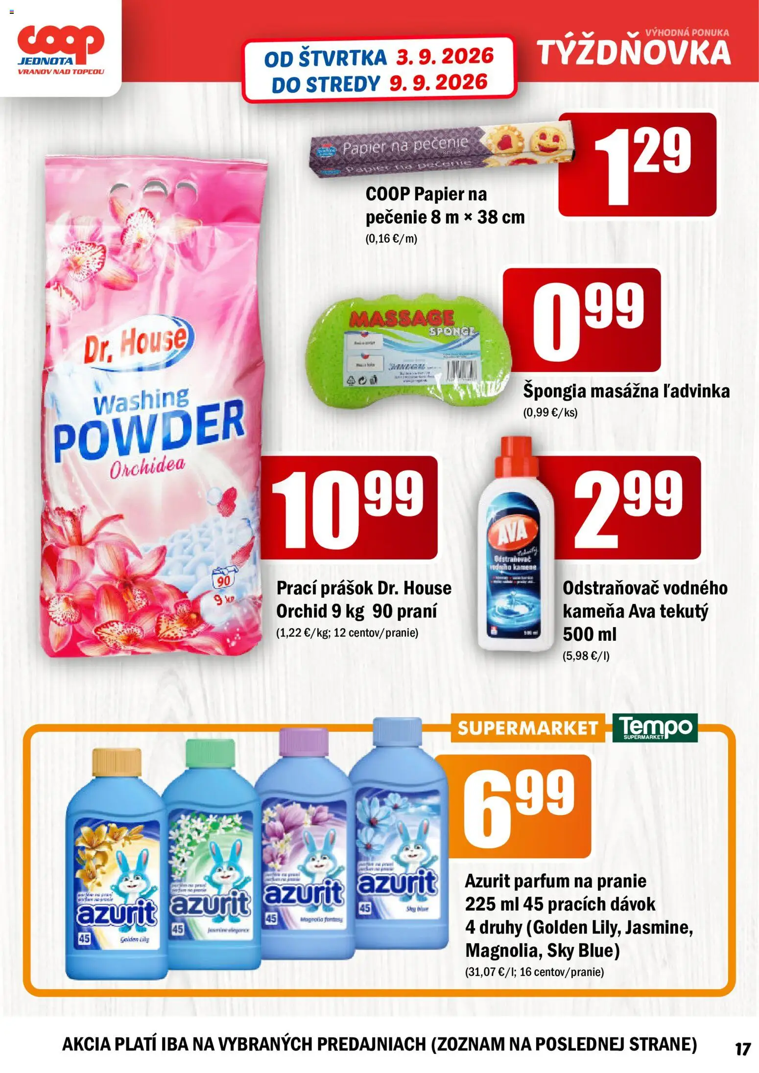 Náhľad COOP Jednota letáku platného od 03.09.2026 - Orchidea, Prací prášok, Papier na pečenie