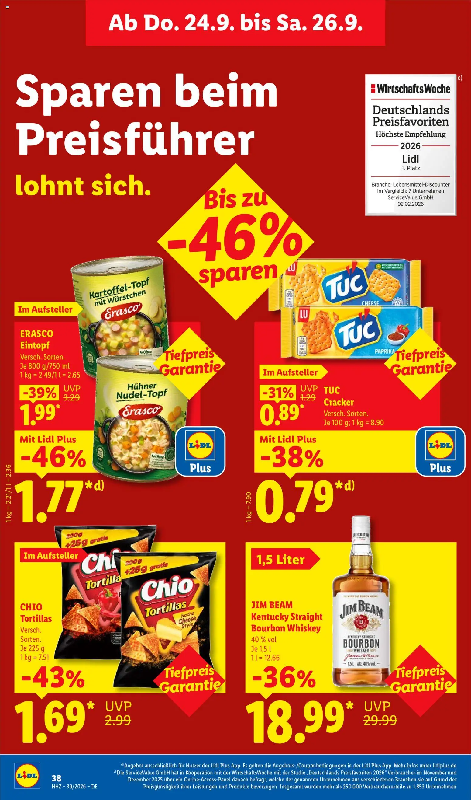 Vorschau von dem Prospekt des Geschäftes Lidl, gültig ab dem 21.09.2026 - Tortillas, Paprika, Whiskey, Jim beam, Bourbon, Erasco, Chio tortillas