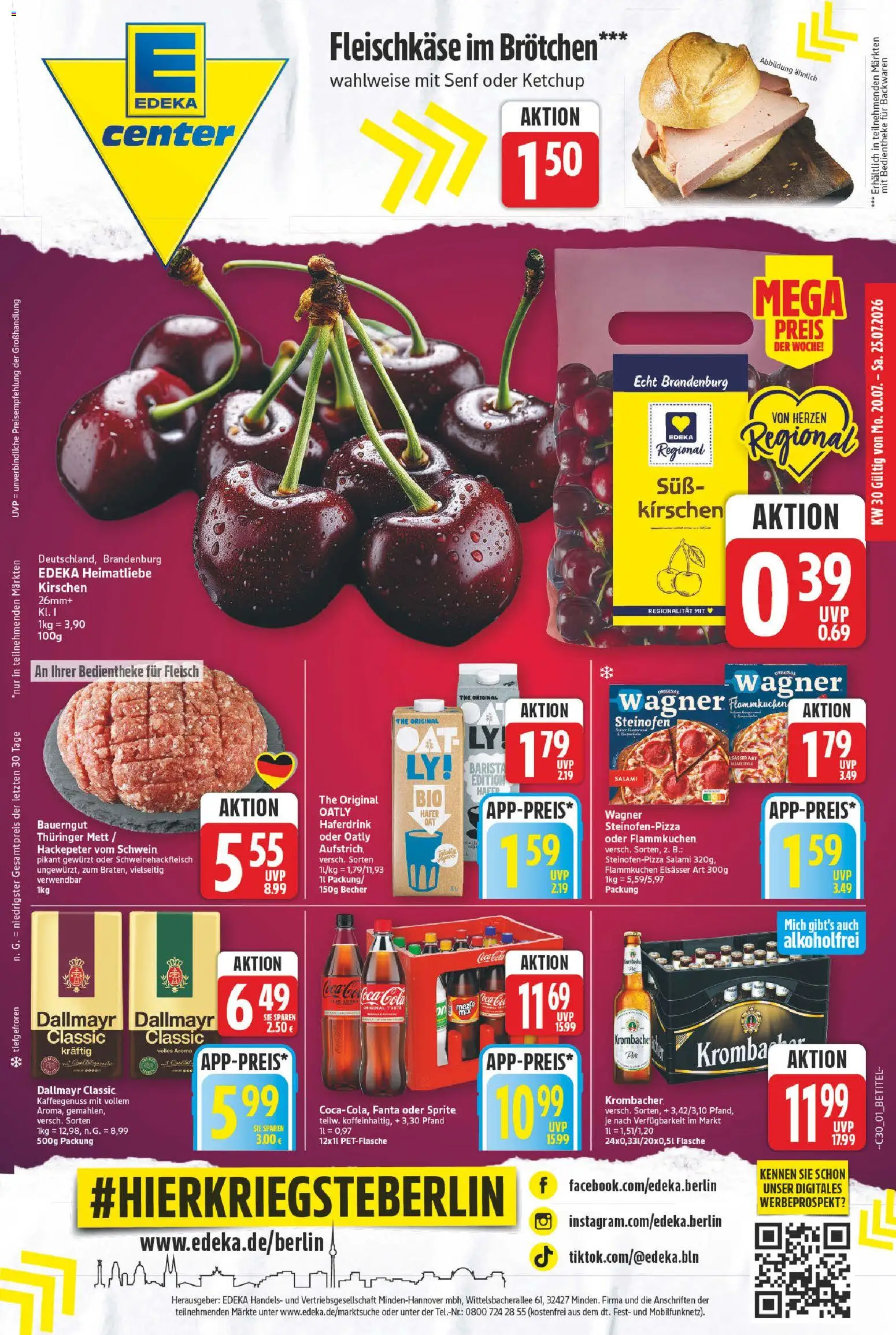 Vorschau von dem Prospekt des Geschäftes E center, gültig ab dem 20.07.2026 - Cola, Kirschen, Dallmayr, Fanta, Salami, Ketchup, Sprite, Oatly
