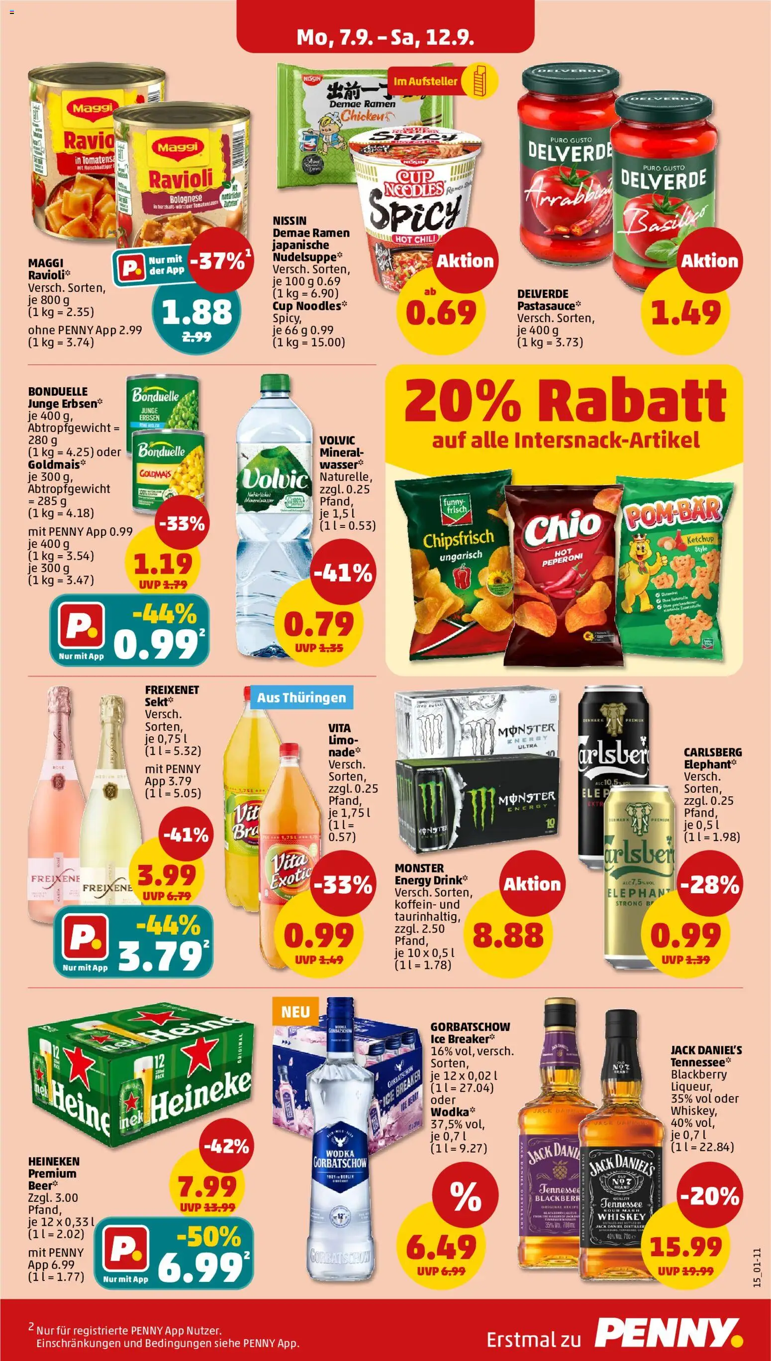 Vorschau von dem Prospekt des Geschäftes Penny, gültig ab dem 07.09.2026 - Pasta, Maggi, Heineken, Whiskey, Chili, Wodka, Carlsberg, Volvic