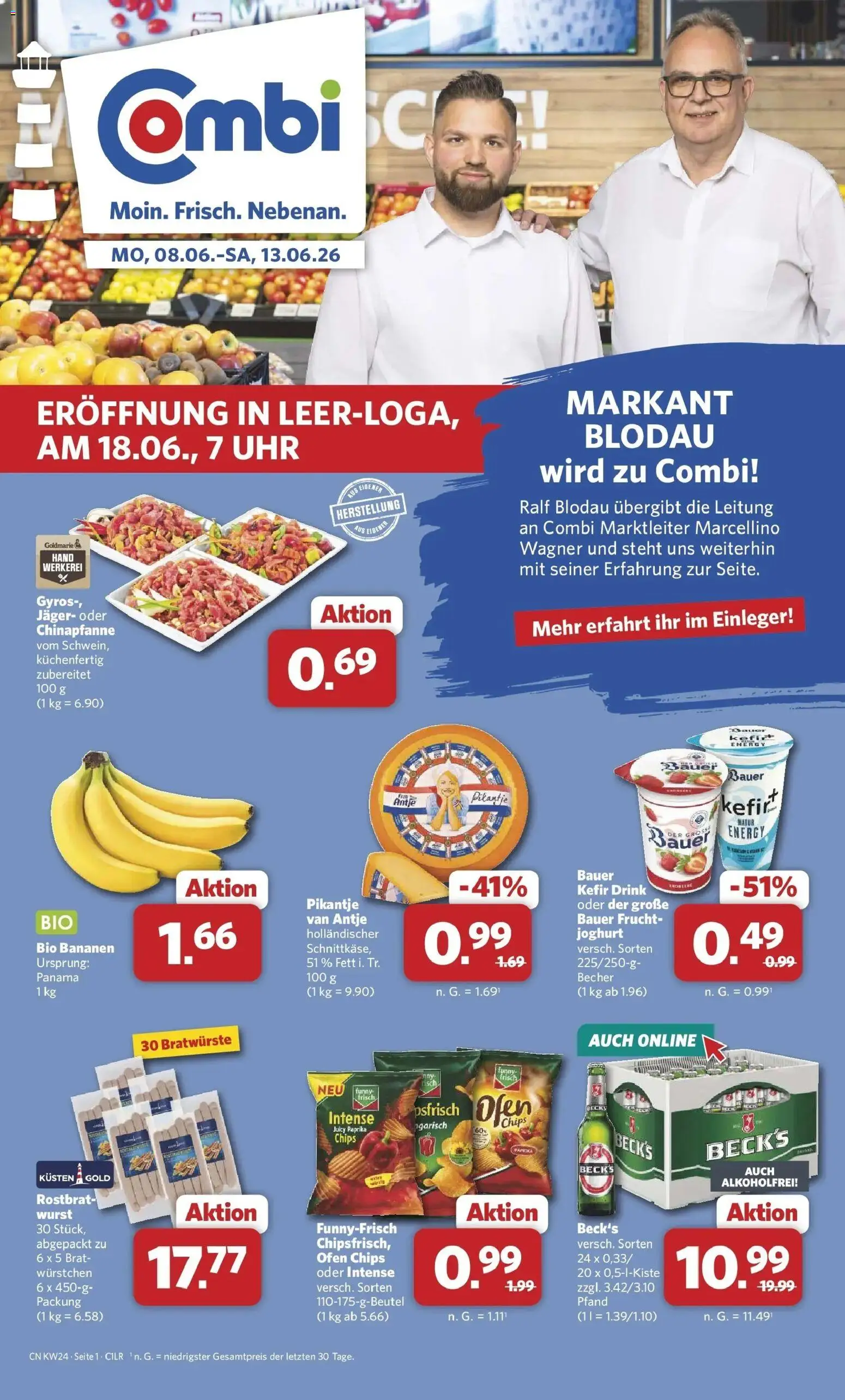Vorschau von dem Prospekt des Geschäftes Combi, gültig ab dem 08.06.2026 - Chips, Uhr, Wurst, Joghurt, Bananen, Ofen, Paprika, Energy