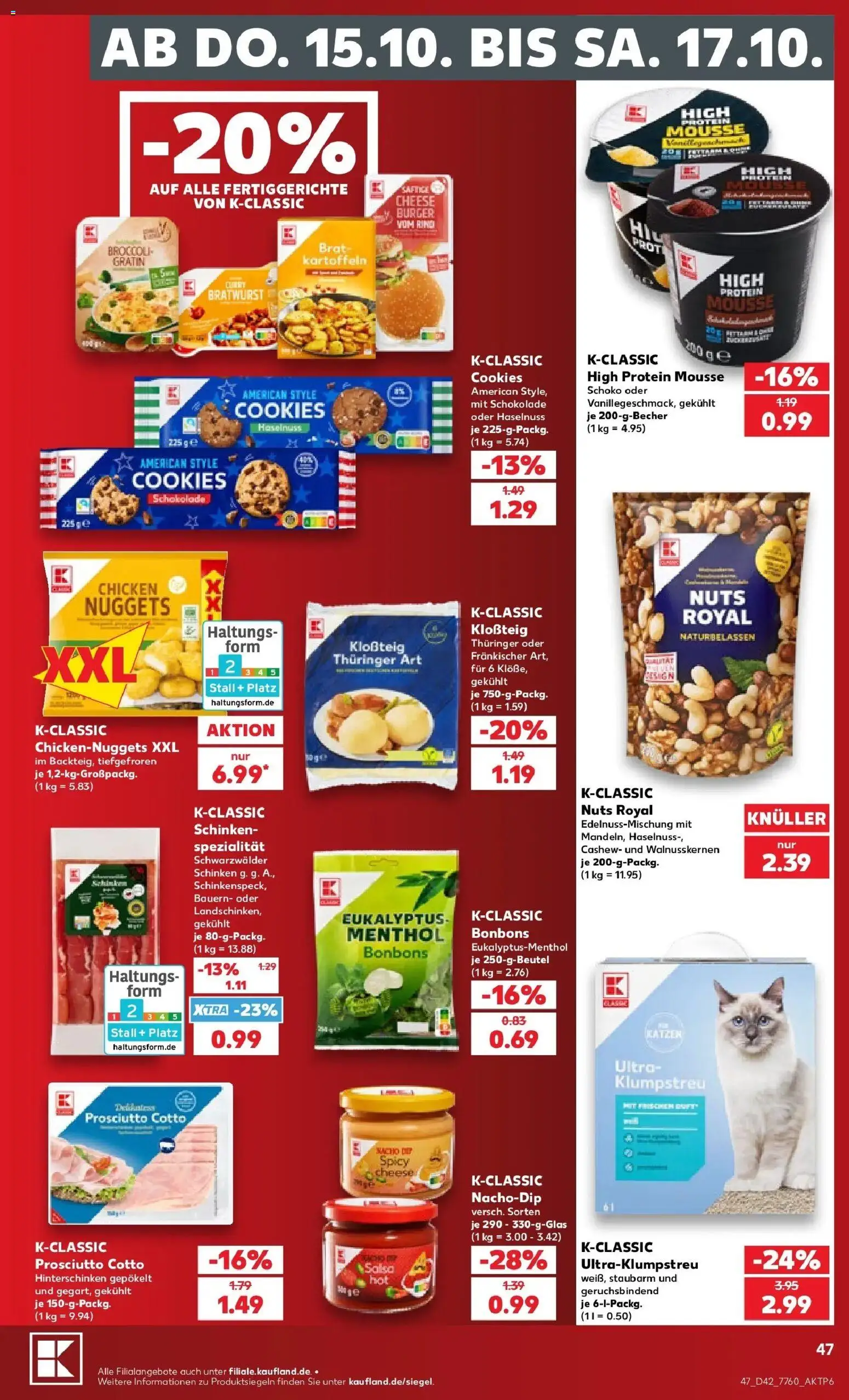 Vorschau von dem Prospekt des Geschäftes Kaufland, gültig ab dem 12.10.2026 - Burger, Schokolade, Bratwurst, Kartoffeln, Schinken, Cashew, Fertiggerichte