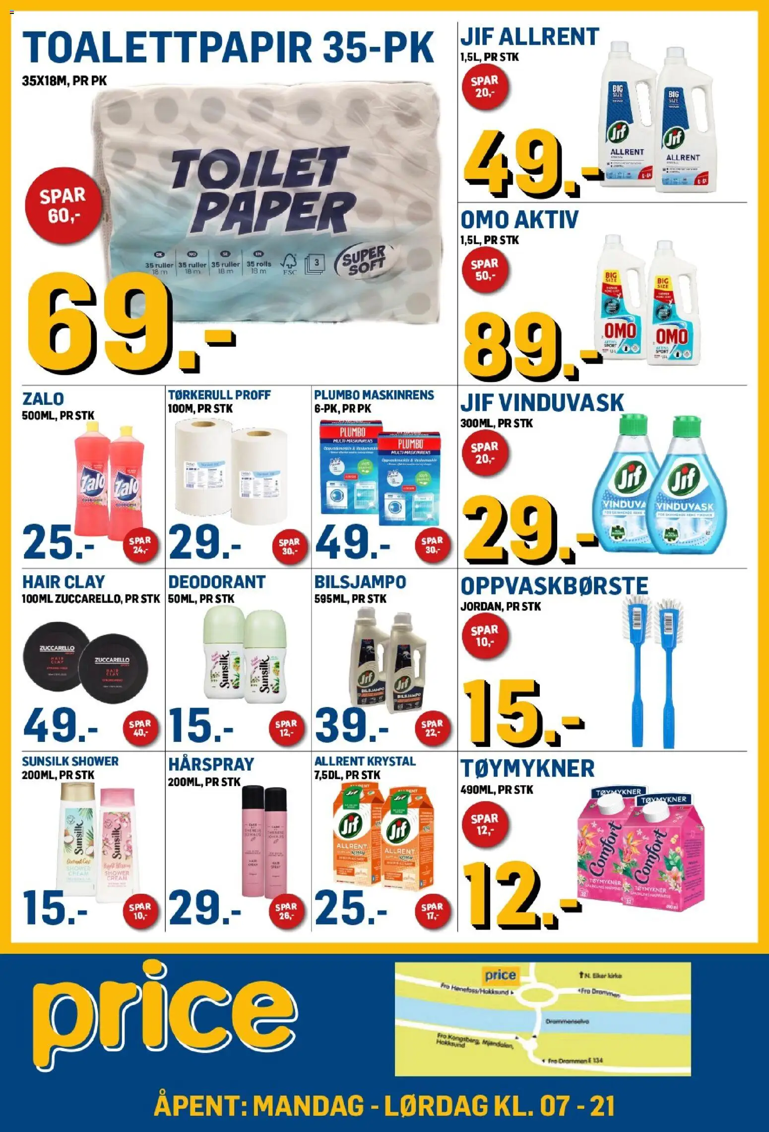 Forhåndsvis Price Lagerbutikk kundeavis fra butikk Price Lagerbutikk gyldig fra 23/09/2026 - Deodorant, Tøymykner, Toalettpapir, Zalo, Plumbo, Hårspray, Tørkerull