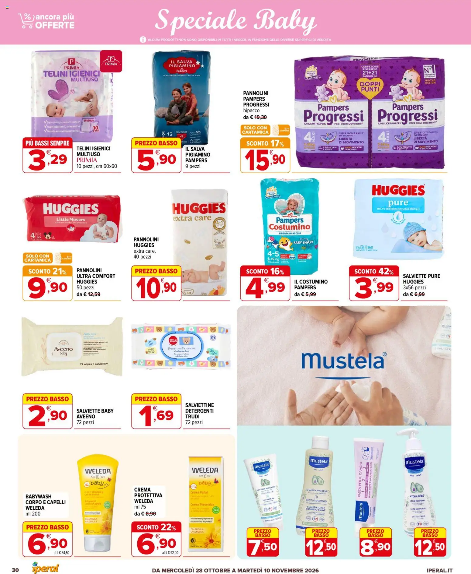 Anteprima dell'opuscolo Iperal volantino Ancora Più Offerte dal negozio Iperal valido da 28/10/2026 - Pasta, Acqua, Crema, Latte, Shampoo, Pampers, Basso, Pannolini