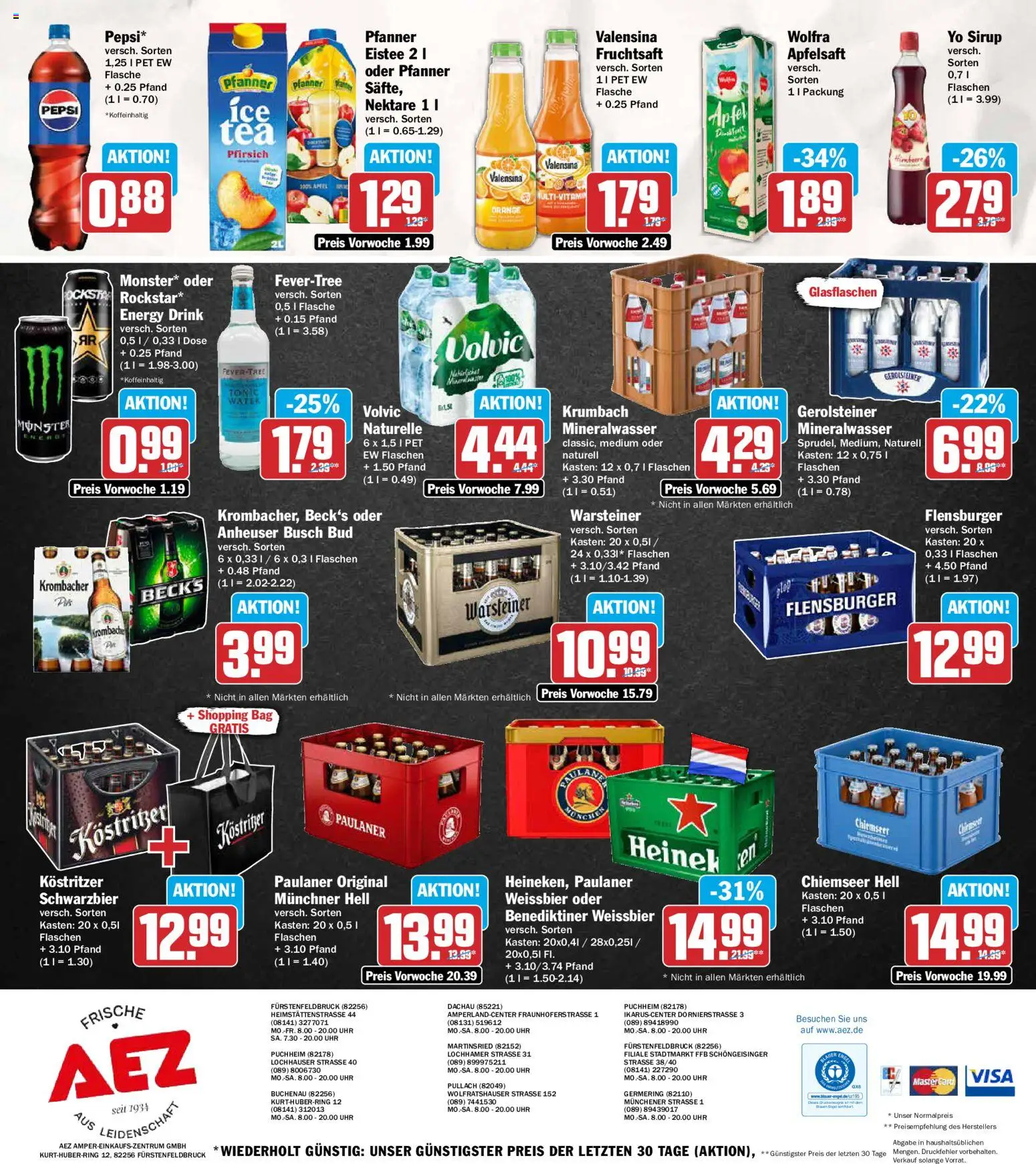 Vorschau von dem Prospekt des Geschäftes AEZ, gültig ab dem 02.11.2026 - Uhr, Flensburger, Monster, Warsteiner, Volvic, Apfelsaft, Weißbier, Kostritzer
