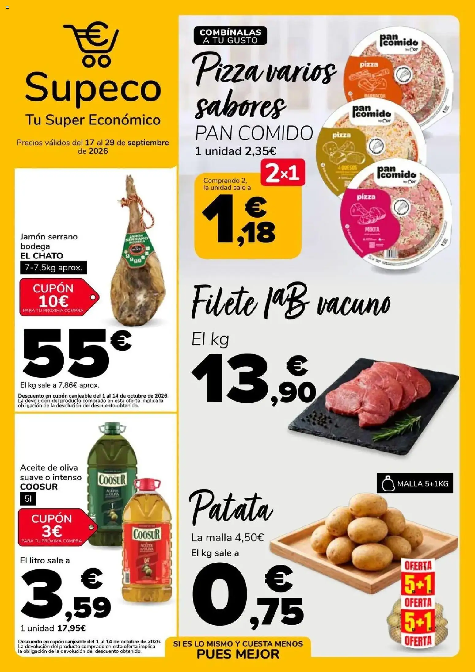 Vista previa del folleto de la tienda Supeco válido desde el 17/09/2026 - Pizza, Aceite de oliva, Jamón, Barbacoa, Pan, Aceite, Jamón serrano, Filete