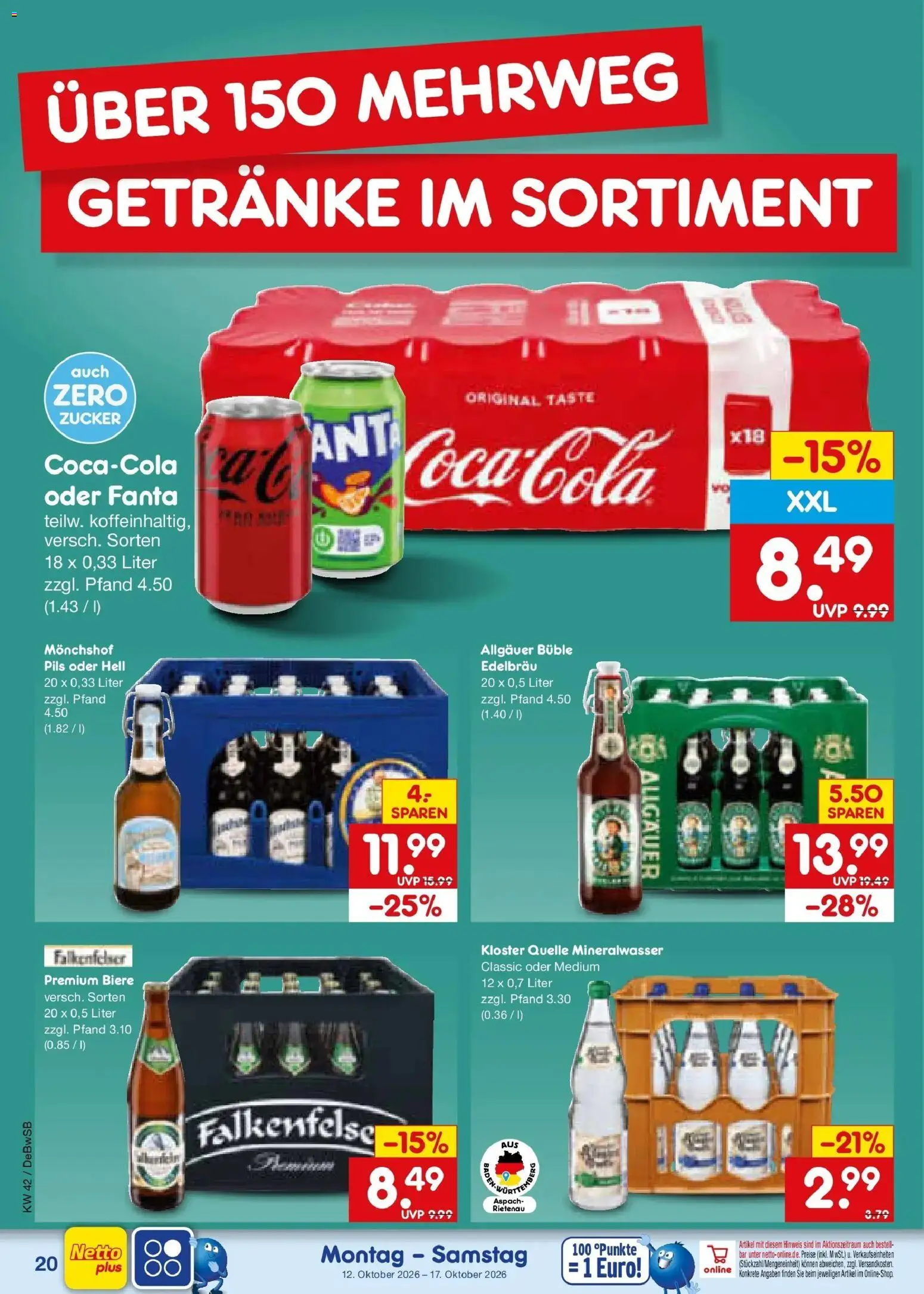 Vorschau von dem Prospekt des Geschäftes Netto Marken-Discount, gültig ab dem 12.10.2026 - Mineralwasser, Zucker, Fanta, Monchshof, Pils
