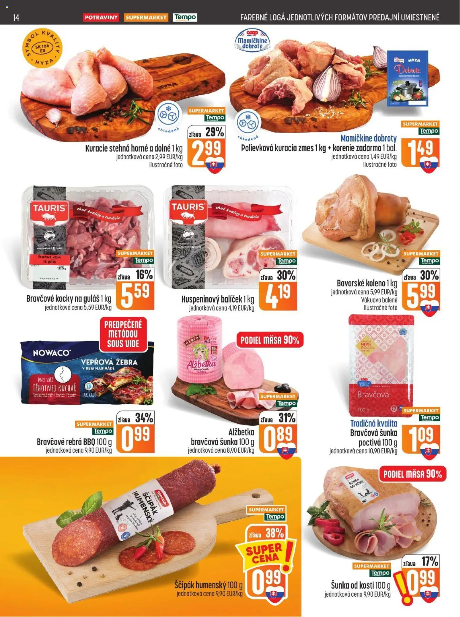 Náhľad COOP Jednota letáku platného od 29.10.2026 - Kuracie stehná, Korenie, Šunka, Koleno, Bravčové kocky, Bravčové rebrá, Stehná, Kuracia zmes