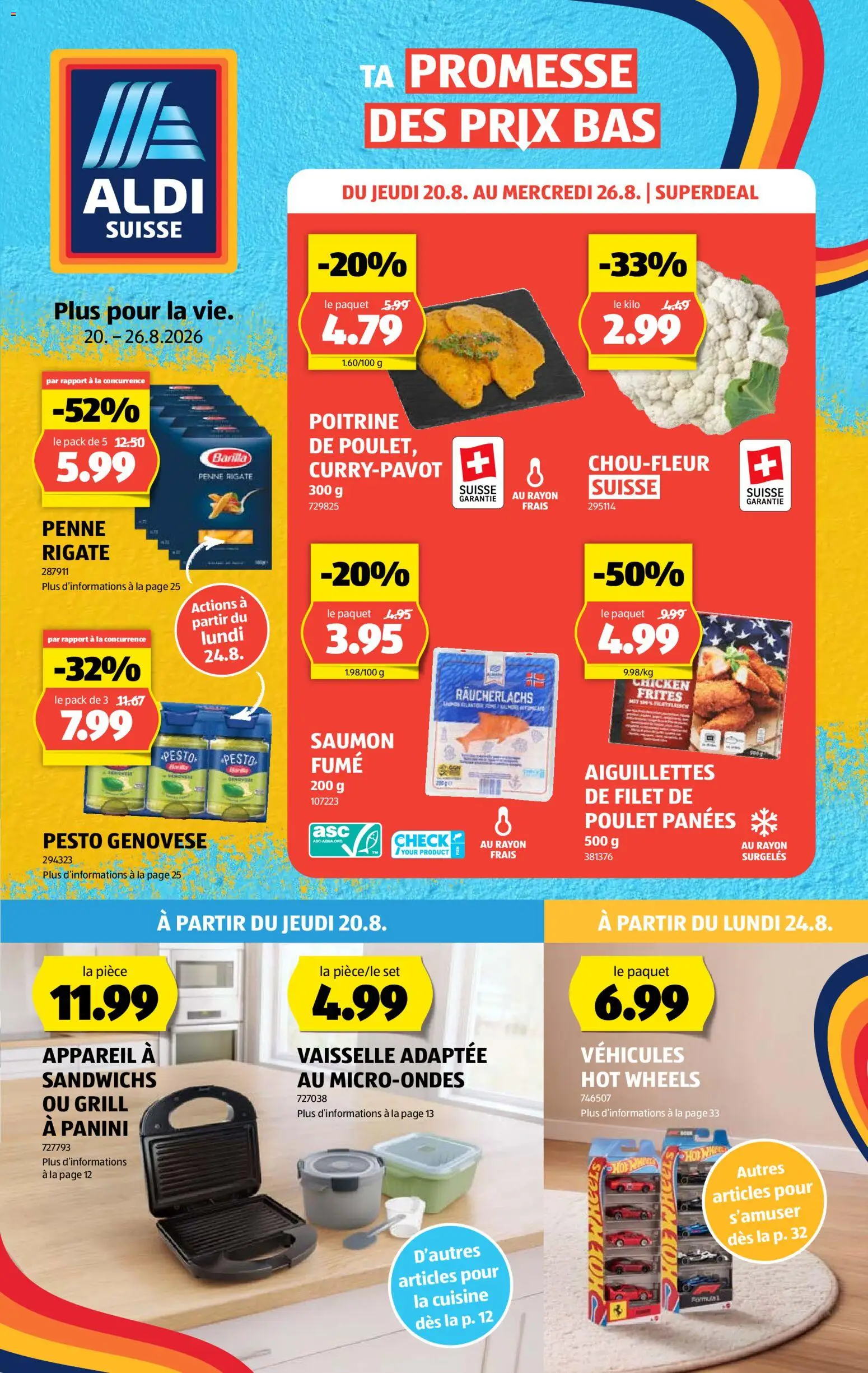 Vorschau des Merkblatts Aldi aktionen FR vom Shop Aldi gültig von 20.08.2026 bis 26.08.2026 - Pasta, Grill, Barilla, Räucherlachs