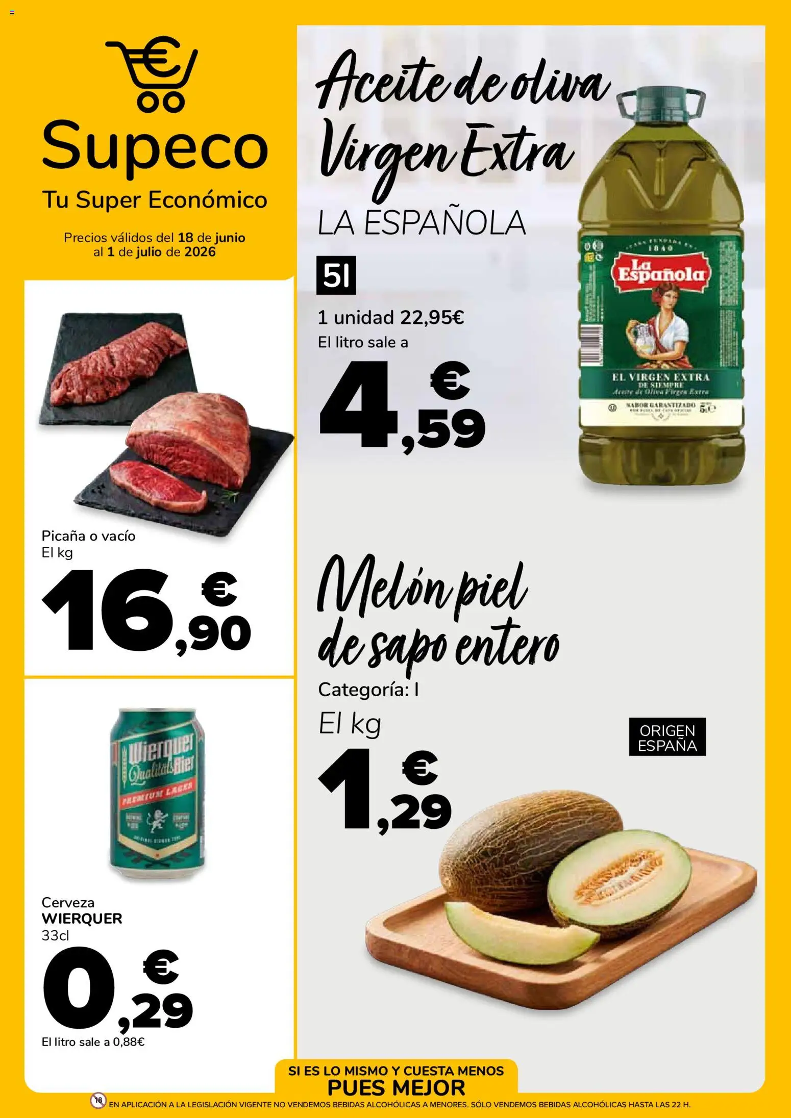 Vista previa del folleto de la tienda Supeco válido desde el 18/06/2026 - Aceite de oliva, Cerveza, Aceite, Bebidas, Melón