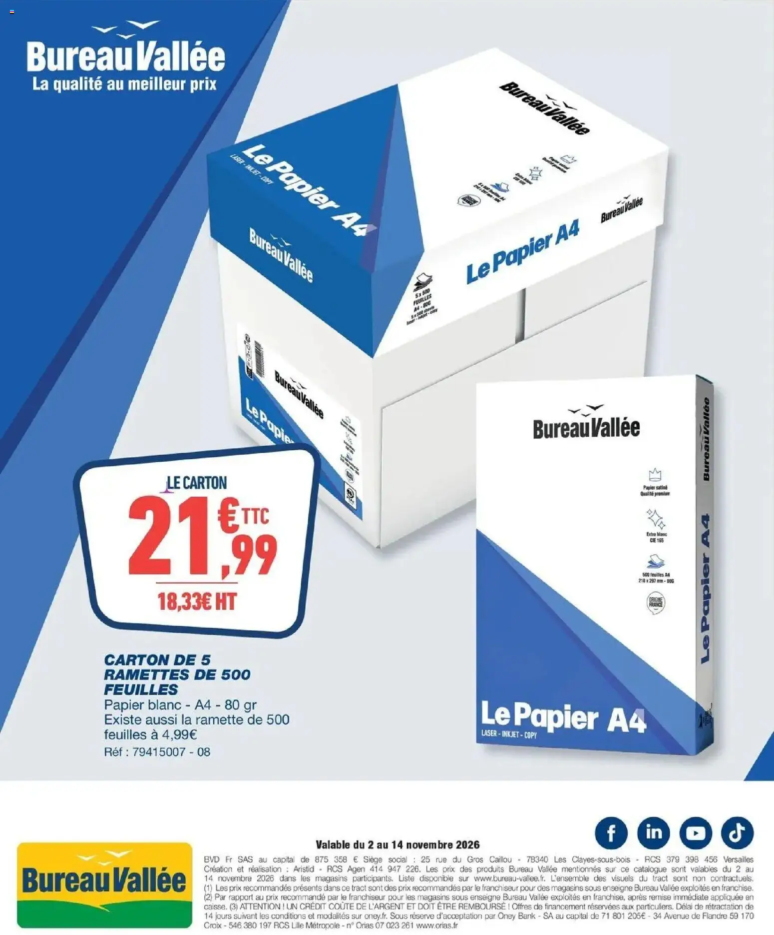 Prévisualisation de Prix en folie! du magasin Bureau Vallée formulaire valide 02/11/2026 - Bureau, Papier blanc