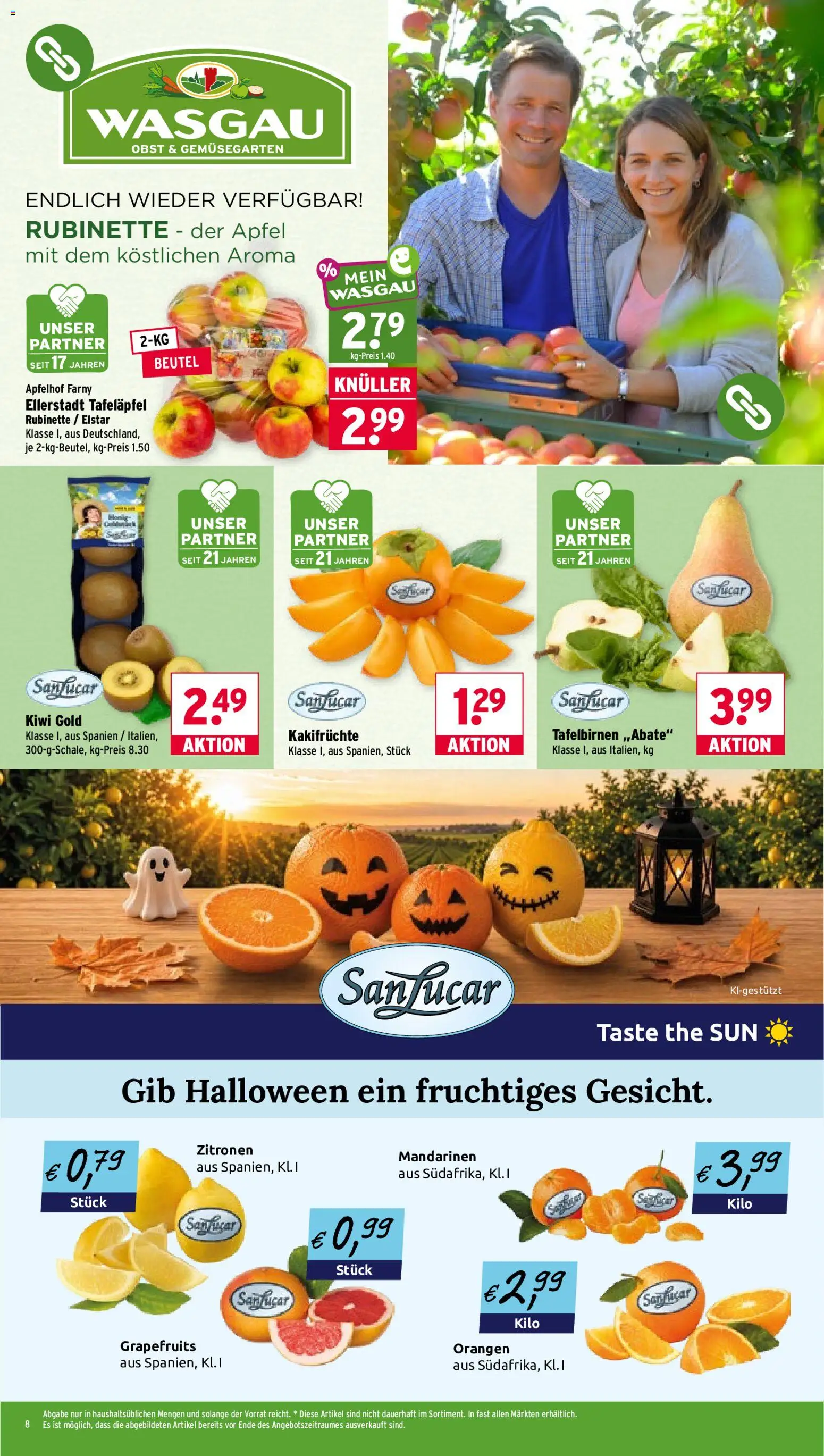 Vorschau von dem Prospekt des Geschäftes Wasgau, gültig ab dem 26.10.2026 - Äpfel, Kiwi, Obst, Zitronen, Mandarinen, Orangen