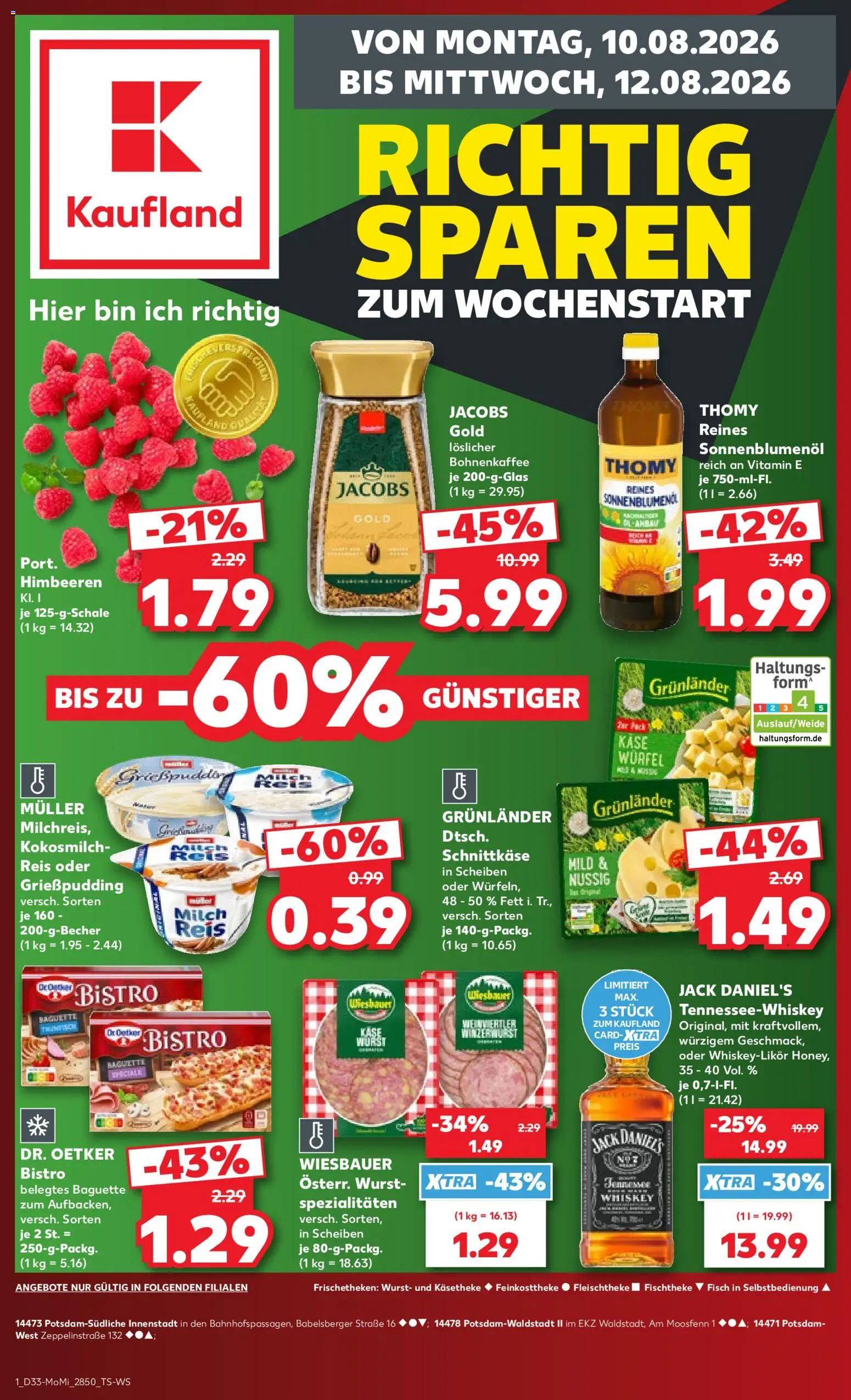 Vorschau von dem Prospekt des Geschäftes Kaufland, gültig ab dem 10.08.2026 - Fisch, Himbeeren, Milch, Reis, Whiskey, Kokosmilch, Spezialitäten, Grunlander