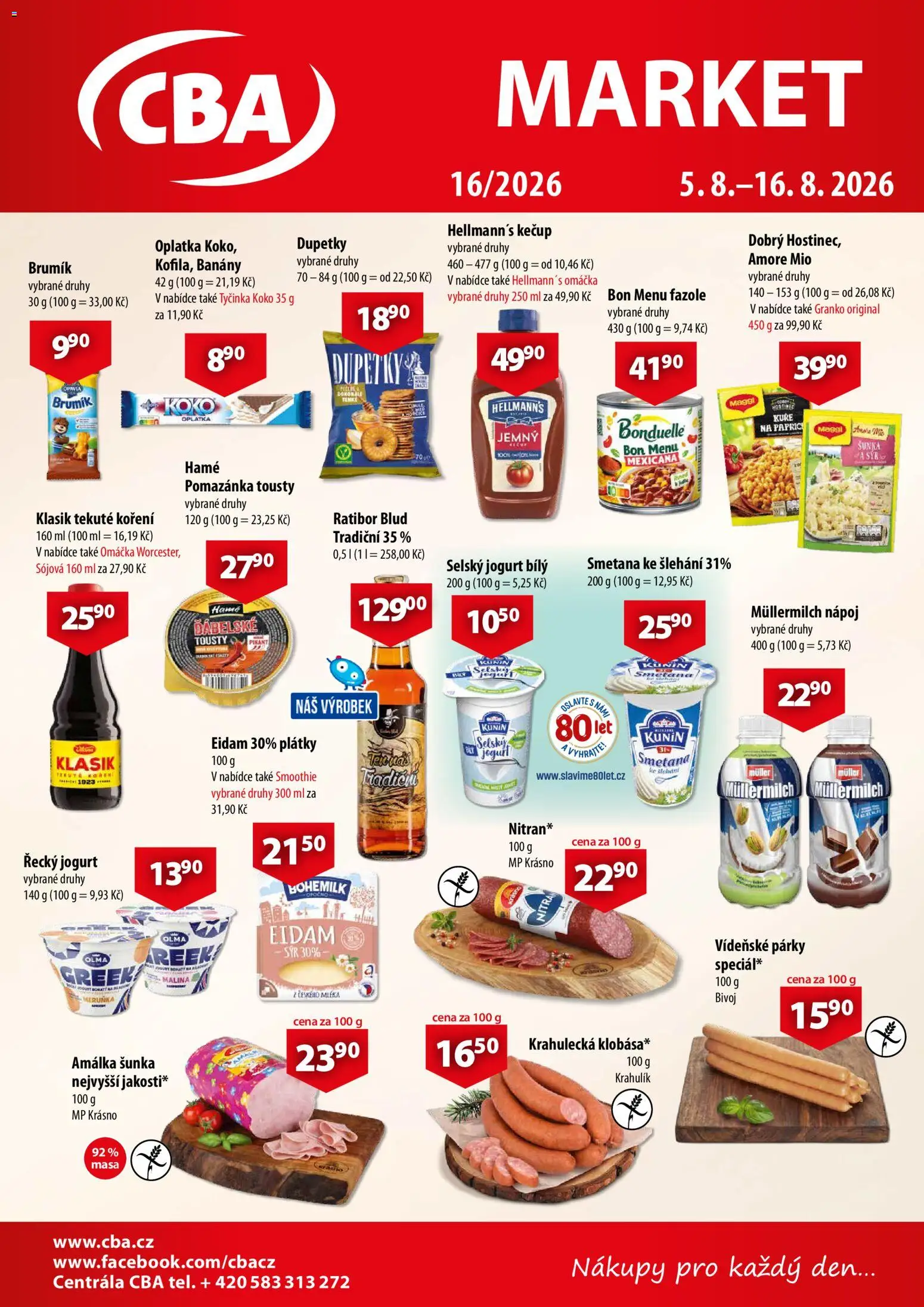 Náhled nabídky: CBA CBA leták - Market platný od 05.08.2026 - Smoothie, Pomazánka, Fazole, Smetana ke šlehání, Kečup, Hellmann's, Vídeňské párky, Müllermilch