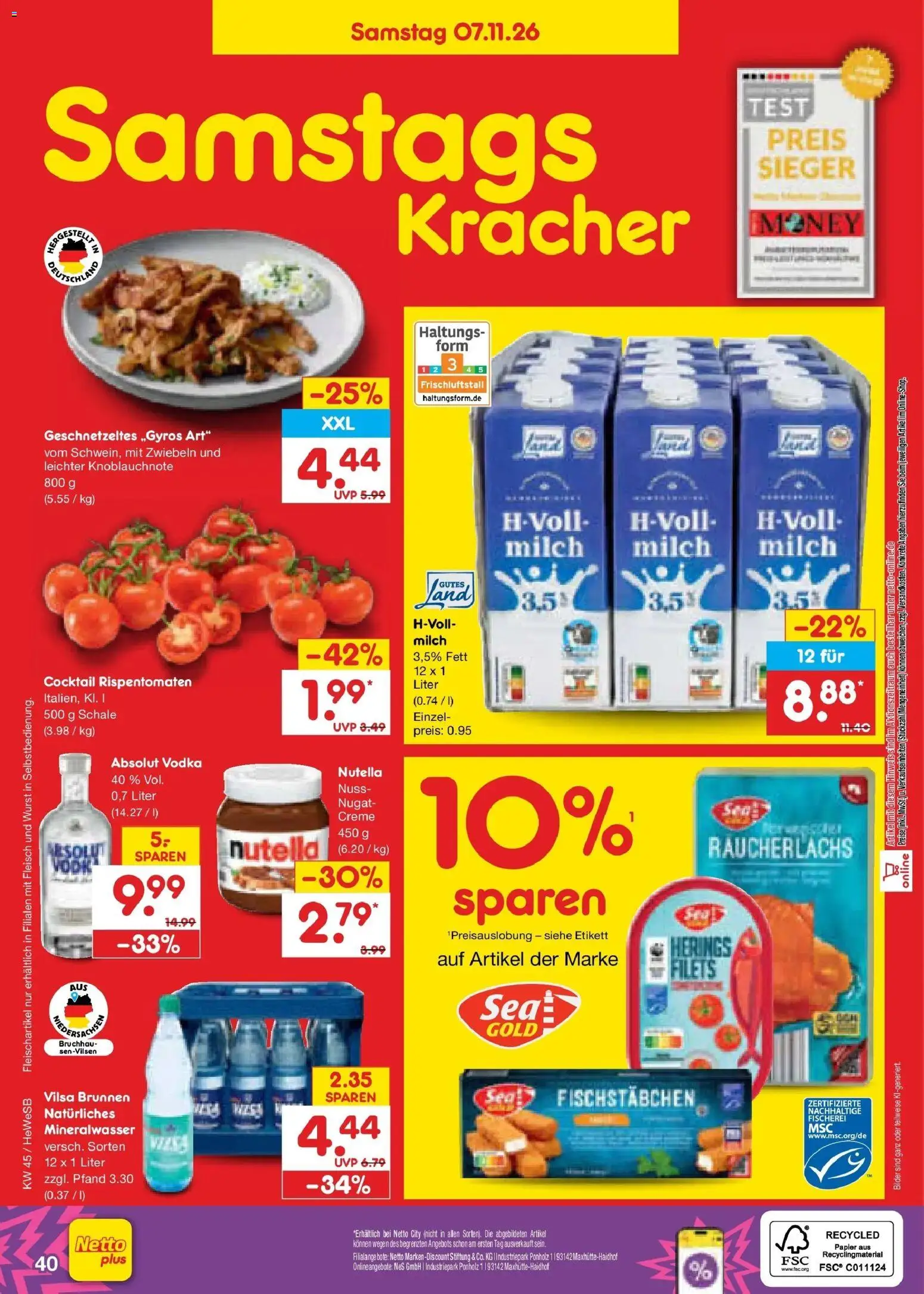 Vorschau von dem Prospekt des Geschäftes Netto Marken-Discount, gültig ab dem 02.11.2026 - Bilder, Wurst, Mineralwasser, Vodka, Creme, Räucherlachs, Zwiebeln, Milch 3,5%