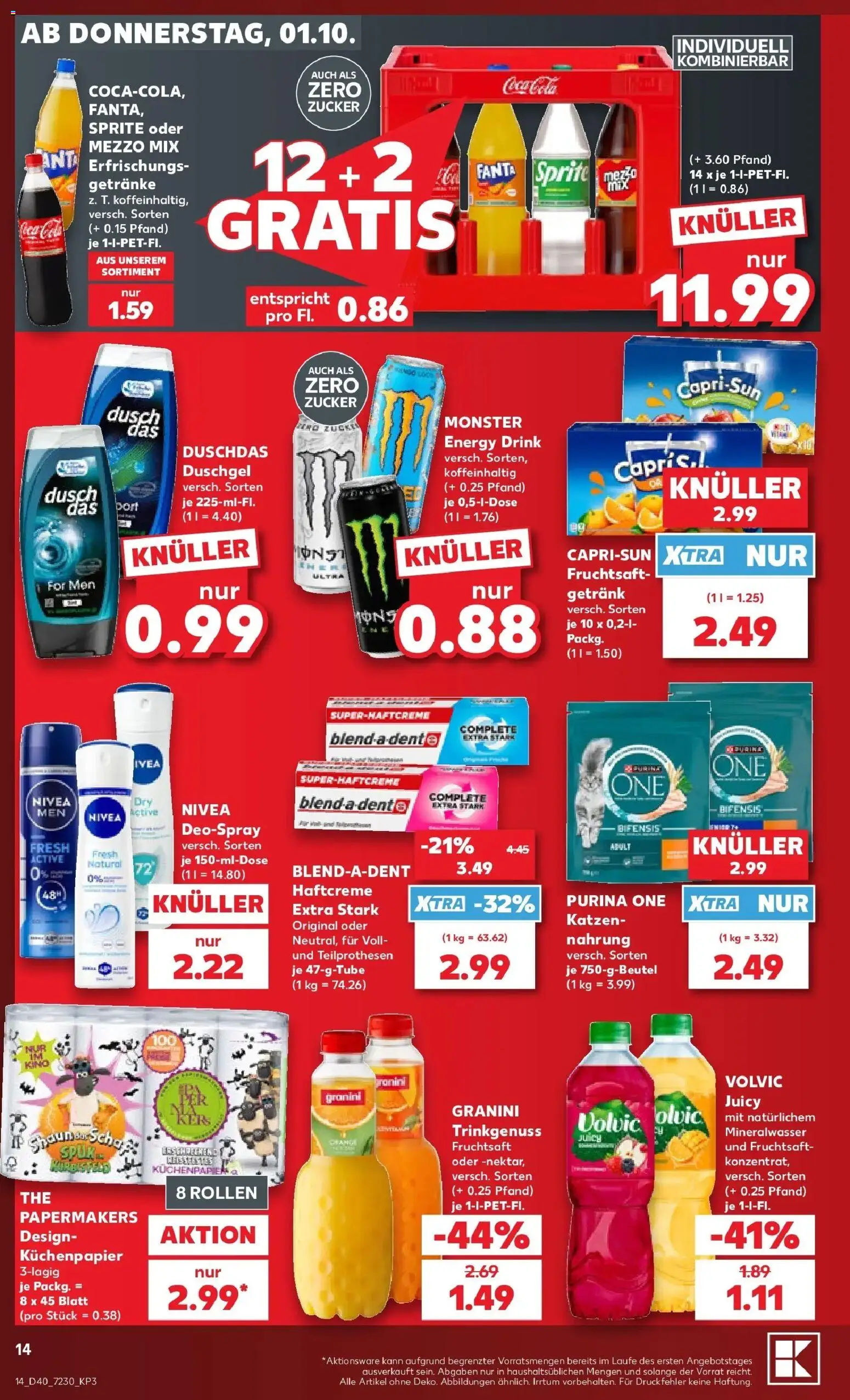Vorschau von dem Prospekt des Geschäftes Kaufland, gültig ab dem 01.10.2026 - Monster, Energy, Volvic, Mezzo mix, Purina one, Duschdas, Fruchtsaft, Oder mezzo mix