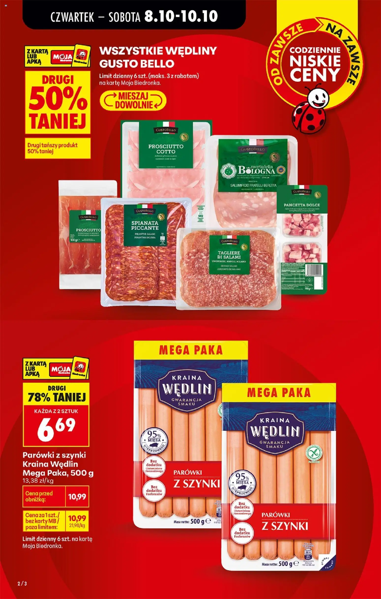 Pogląd gazetki "Biedronka gazetka od czwartku" ze sklepu Biedronka ważnej od 08.10.2026 - Pancetta, Wędliny, Karta, Prosciutto, Salami, Parówki, Gustobello, Parówki z szynki