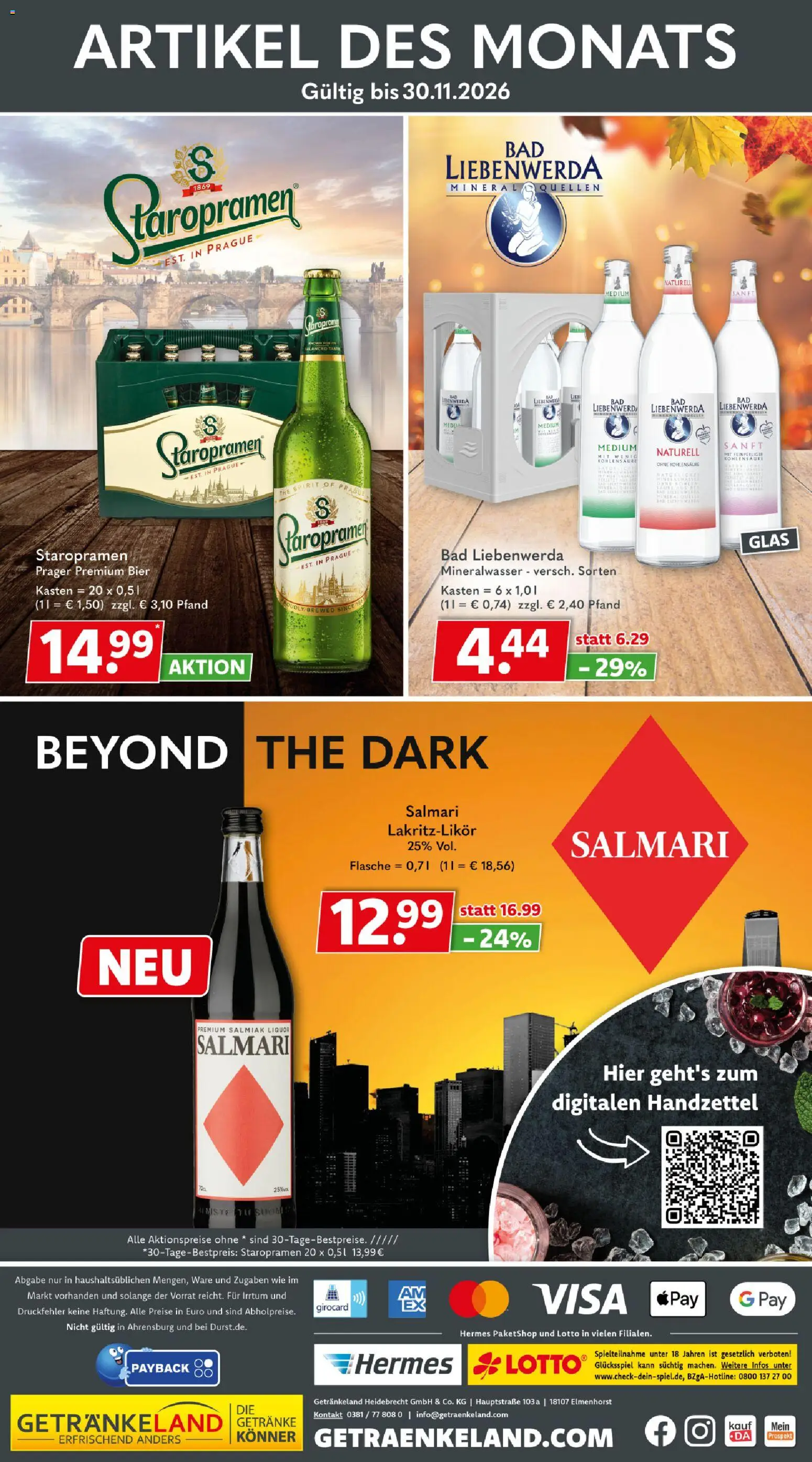 Vorschau von dem Prospekt des Geschäftes Getränkeland, gültig ab dem 09.11.2026 - Bier, Bad, Mineralwasser
