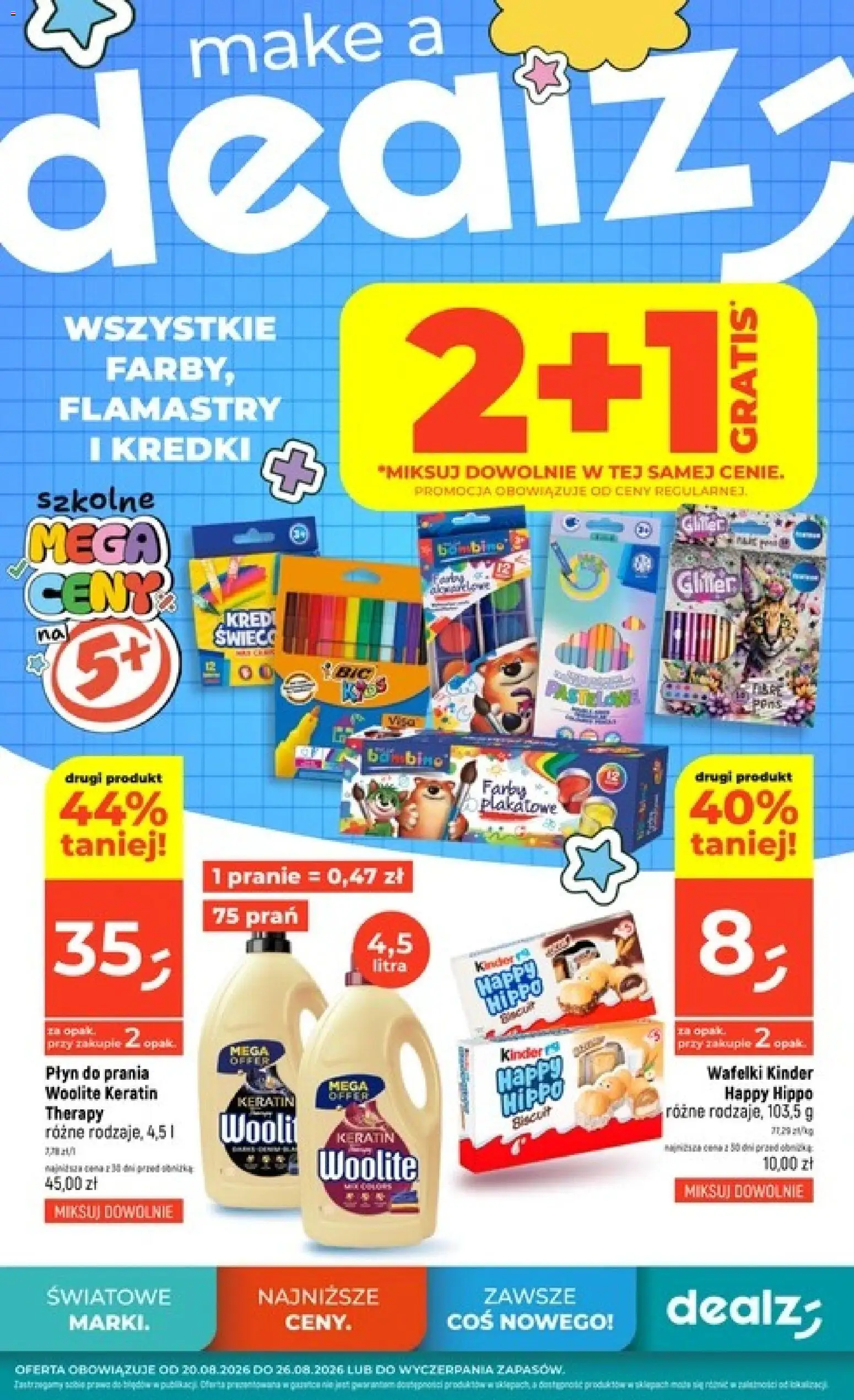 Pogląd gazetki "Dealz gazetka" ze sklepu Dealz ważnej od 20.08.2026 - Kredki, Flamastry, Wafelki
