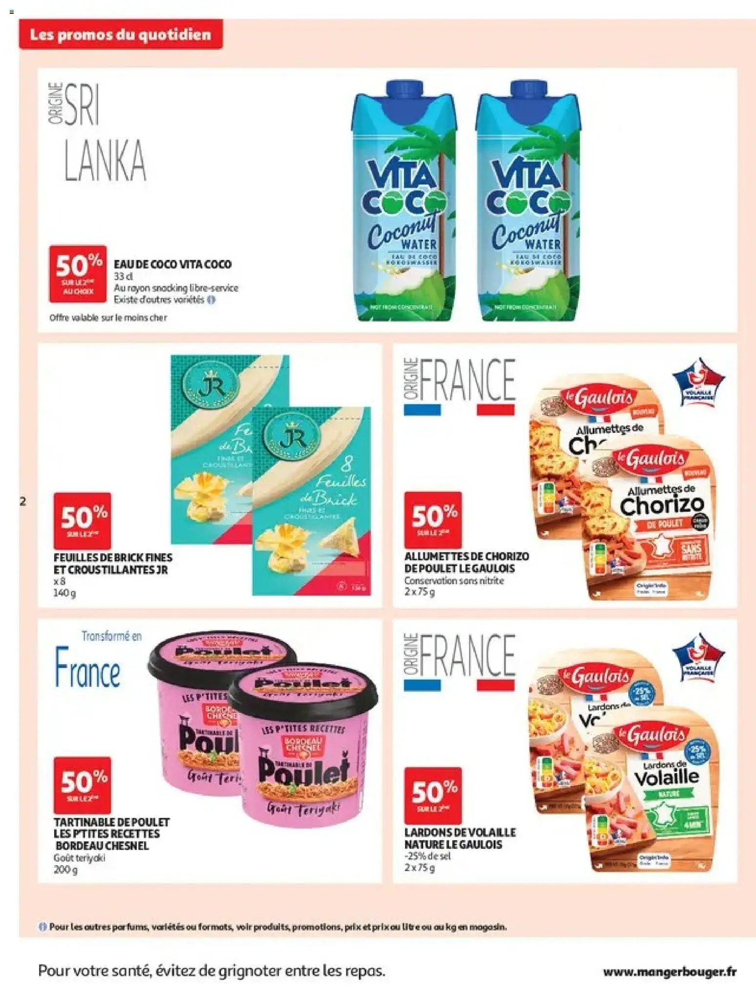 Prévisualisation de Auchan - Les promos du moment du magasin Auchan formulaire valide 27/10/2026 - Coco, Poulet, Chorizo, Feuilles de brick, Sel, Lardons, Eau de coco, Allumettes