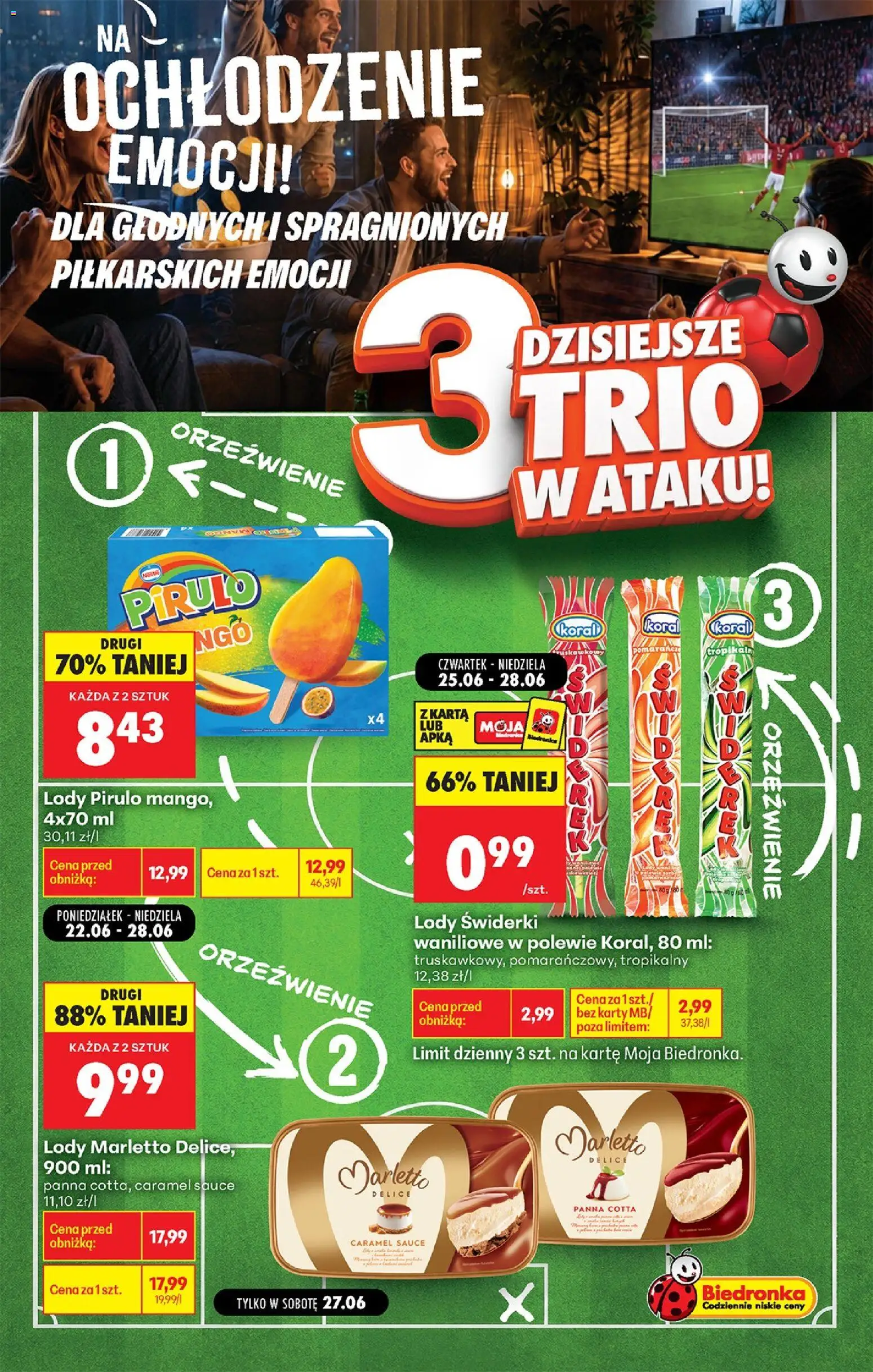 Pogląd gazetki "Biedronka gazetka - Football" ze sklepu Biedronka ważnej od 27.06.2026 - Mango, Lody, Karta, Lody świderki, Lody Marletto, Lody waniliowe
