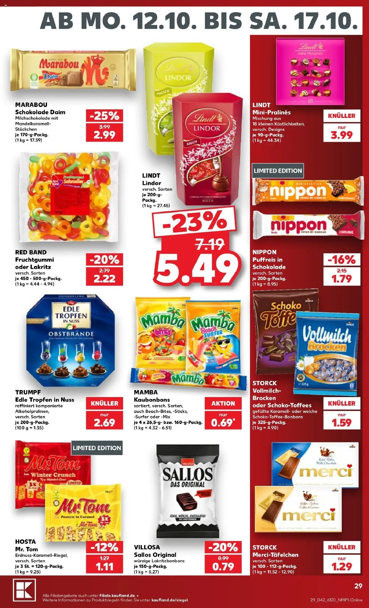 Vorschau von dem Prospekt des Geschäftes Kaufland, gültig ab dem 12.10.2026 - Schokolade, Lindt, Milch, Merci, Lindor
