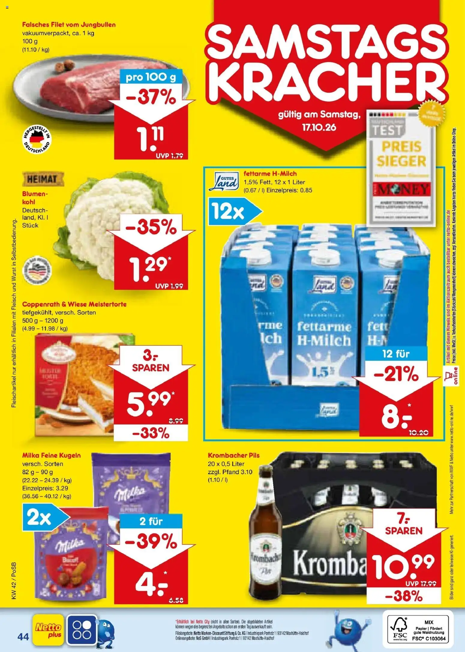 Vorschau von dem Prospekt des Geschäftes Netto Marken-Discount, gültig ab dem 12.10.2026 - Bilder, Blumen, Wurst, Krombacher, Fleisch, Milka, Pils