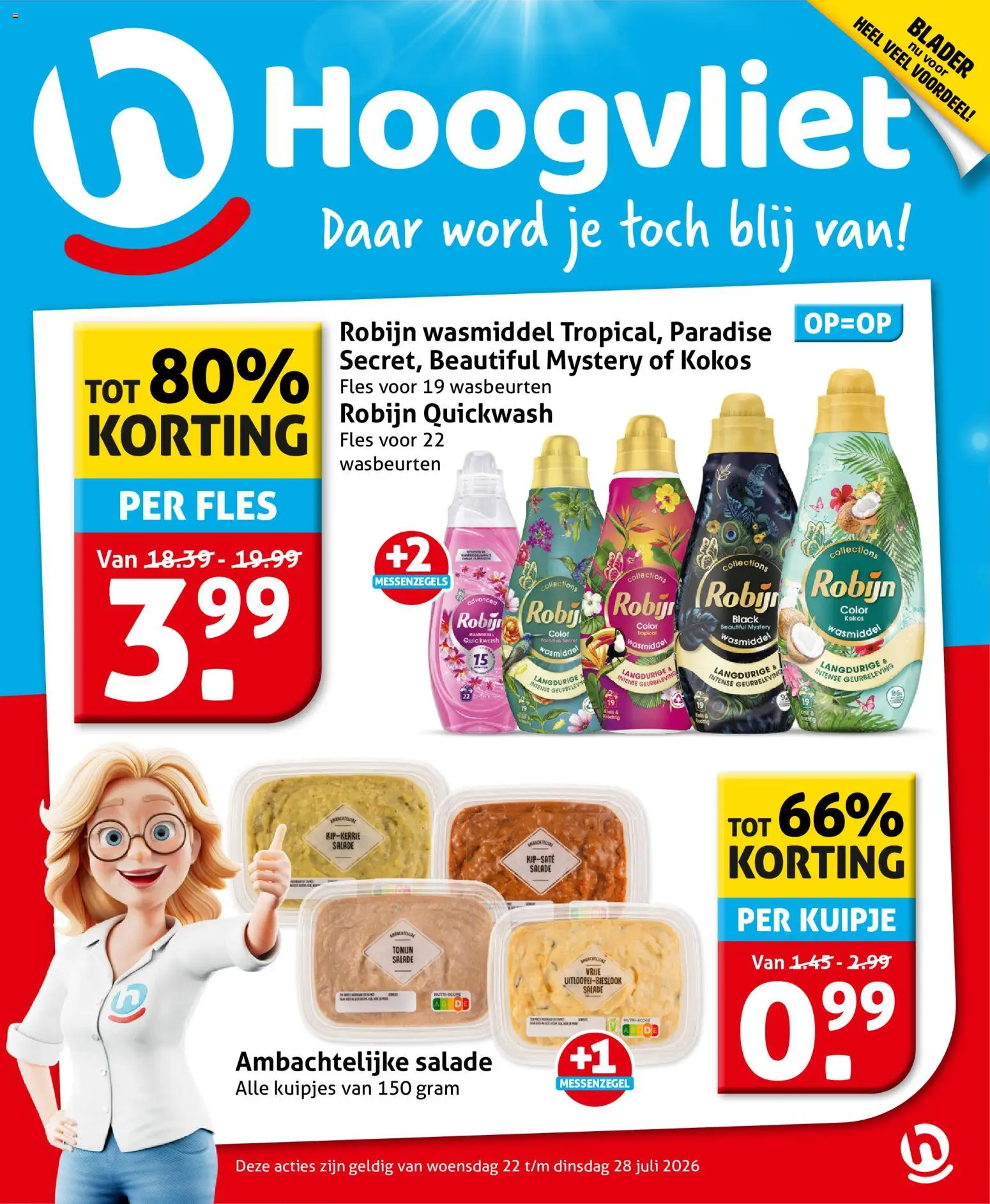 Voorbeeld van Hoogvliet folder van winkel Hoogvliet geldig vanaf 22-07-2026 - Salade, Wasmiddel, Tonijn, Robijn, Fles