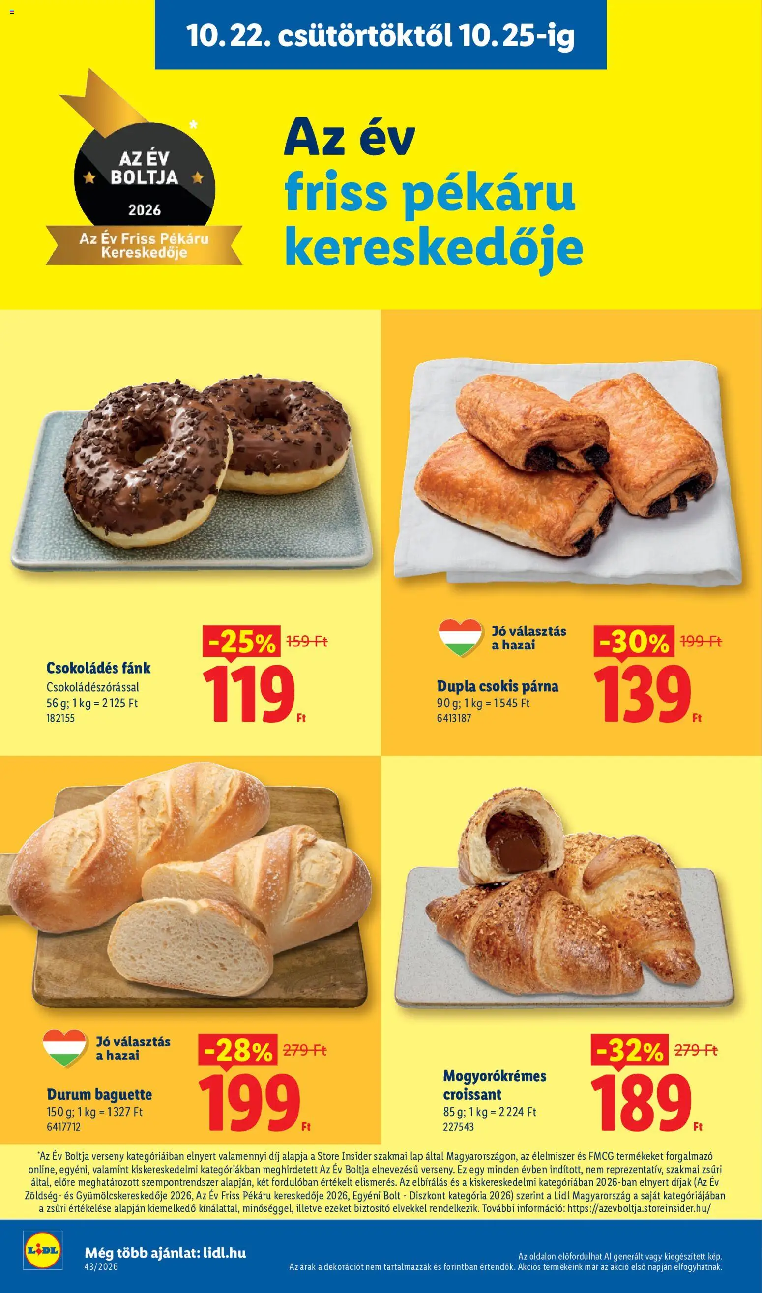 Lidl - Lidl akciós újság megtekintése, amely érvényes 2026.10.22.-től - Fánk, Zöldség, Croissant, Párna, Baguette, Lap