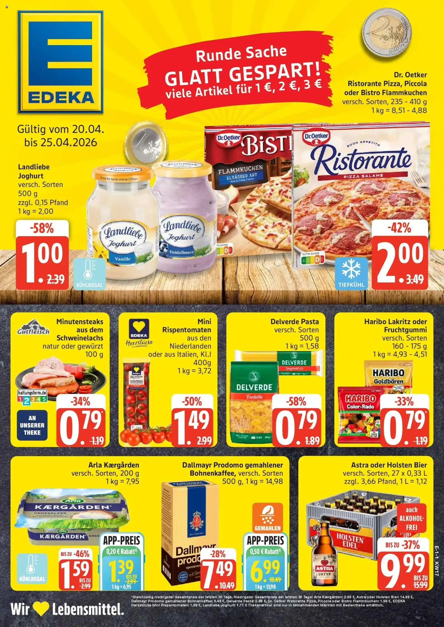 Vorschau von dem Prospekt des Geschäftes Edeka, gültig ab dem 20.04.2026 - Pizza, Bier, Haribo, Joghurt, Spaghetti, Ristorante, Dallmayr prodomo, Holsten