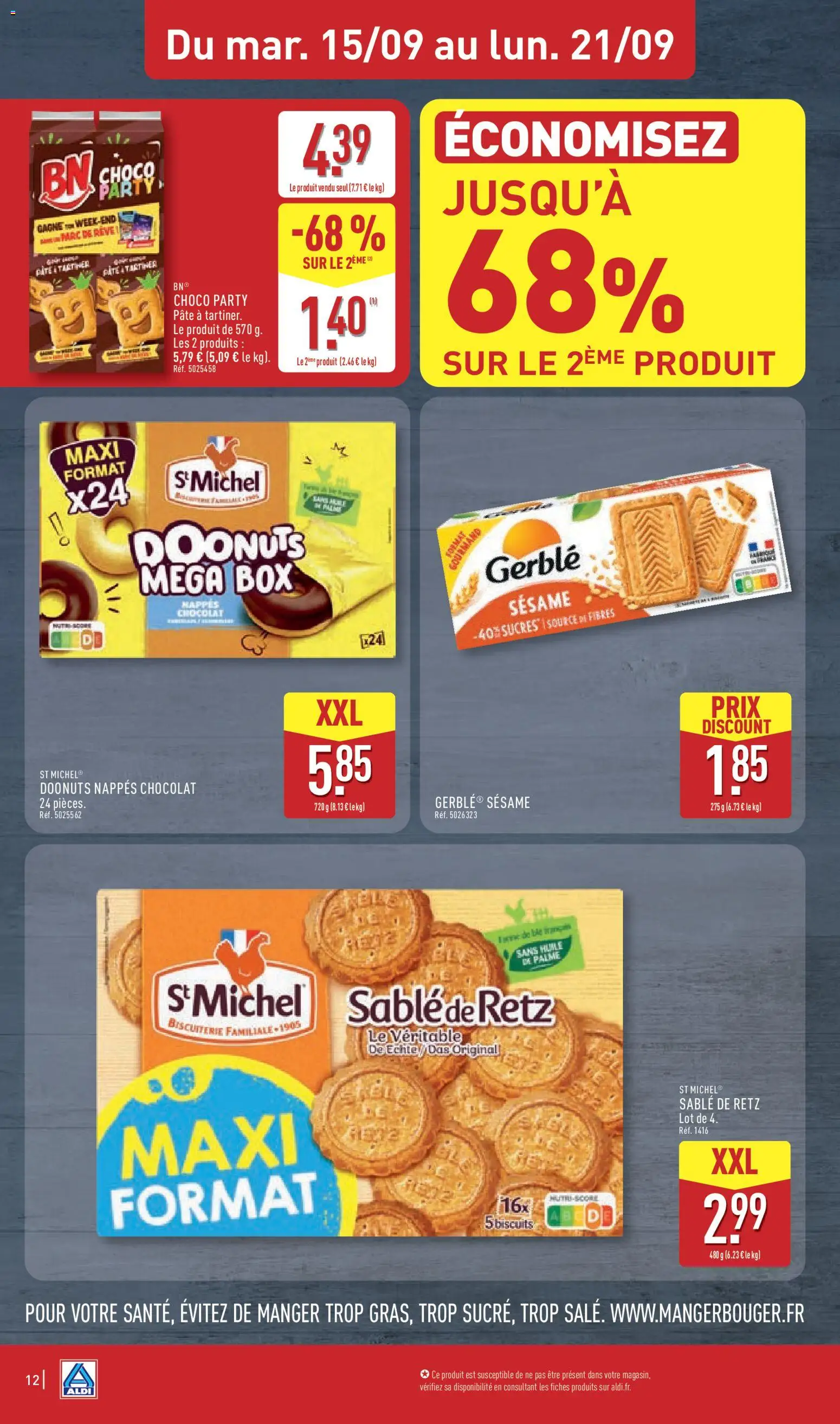 Prévisualisation de Aldi catalogue du magasin Aldi formulaire valide 15/09/2026 - Chocolat, Pâte, Sésame, Sable, Biscuits, Blé