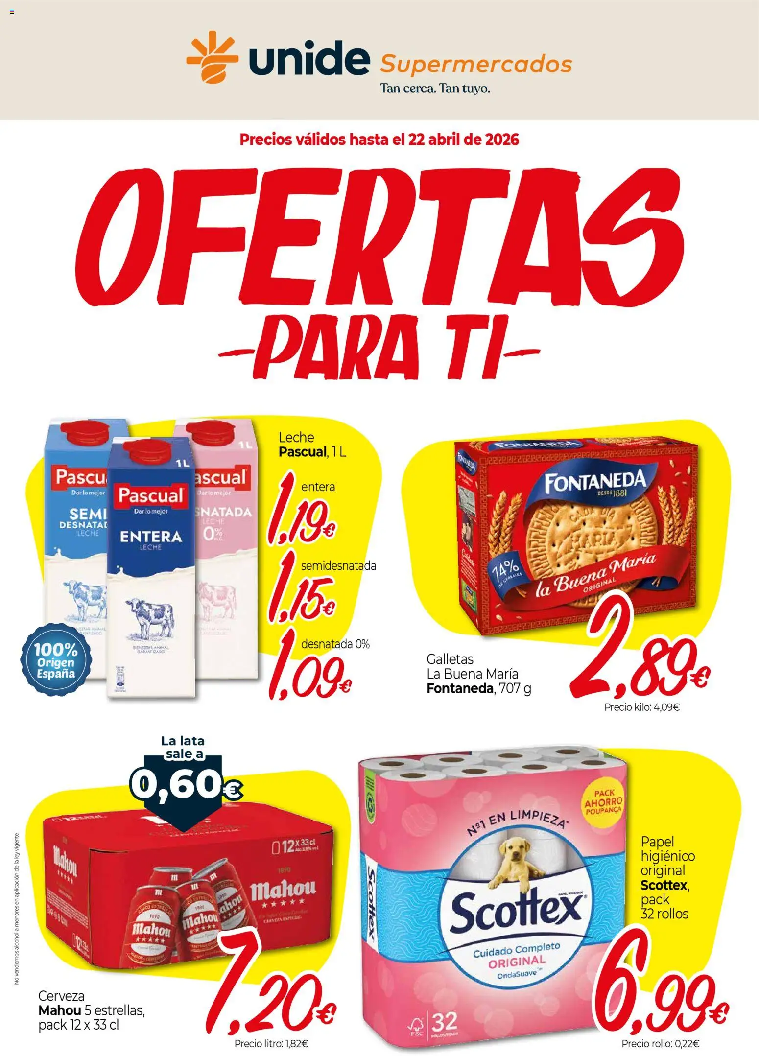 Vista previa del folleto de la tienda Unide válido desde el 13/04/2026 - Cerveza, Galletas, Alcohol, Leche, Cereales, Leche entera, Leche semidesnatada